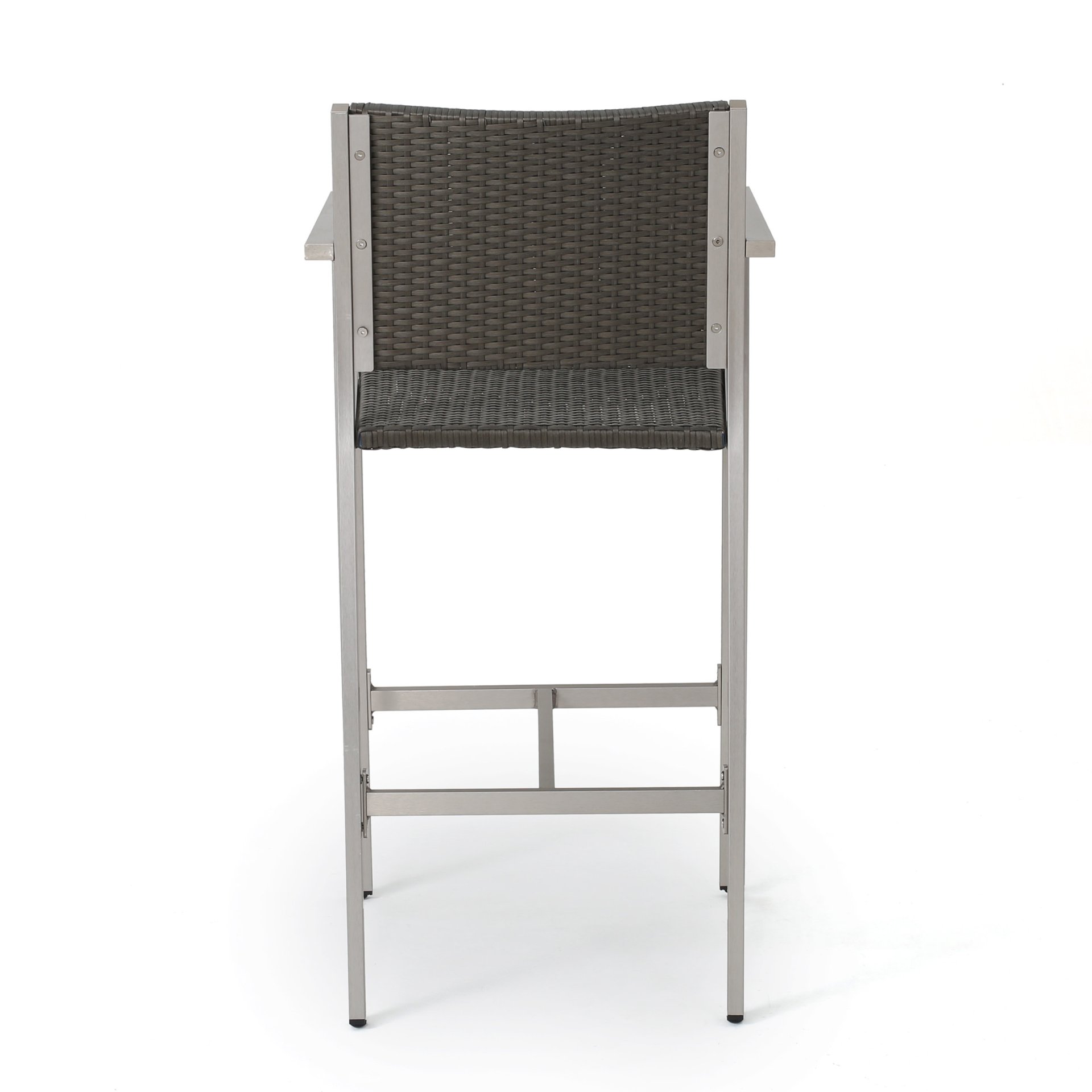 Outdoor Rust Proof Aluminum Barstools With Rattan Seat And Backrest - Silver / Gray - Image 12