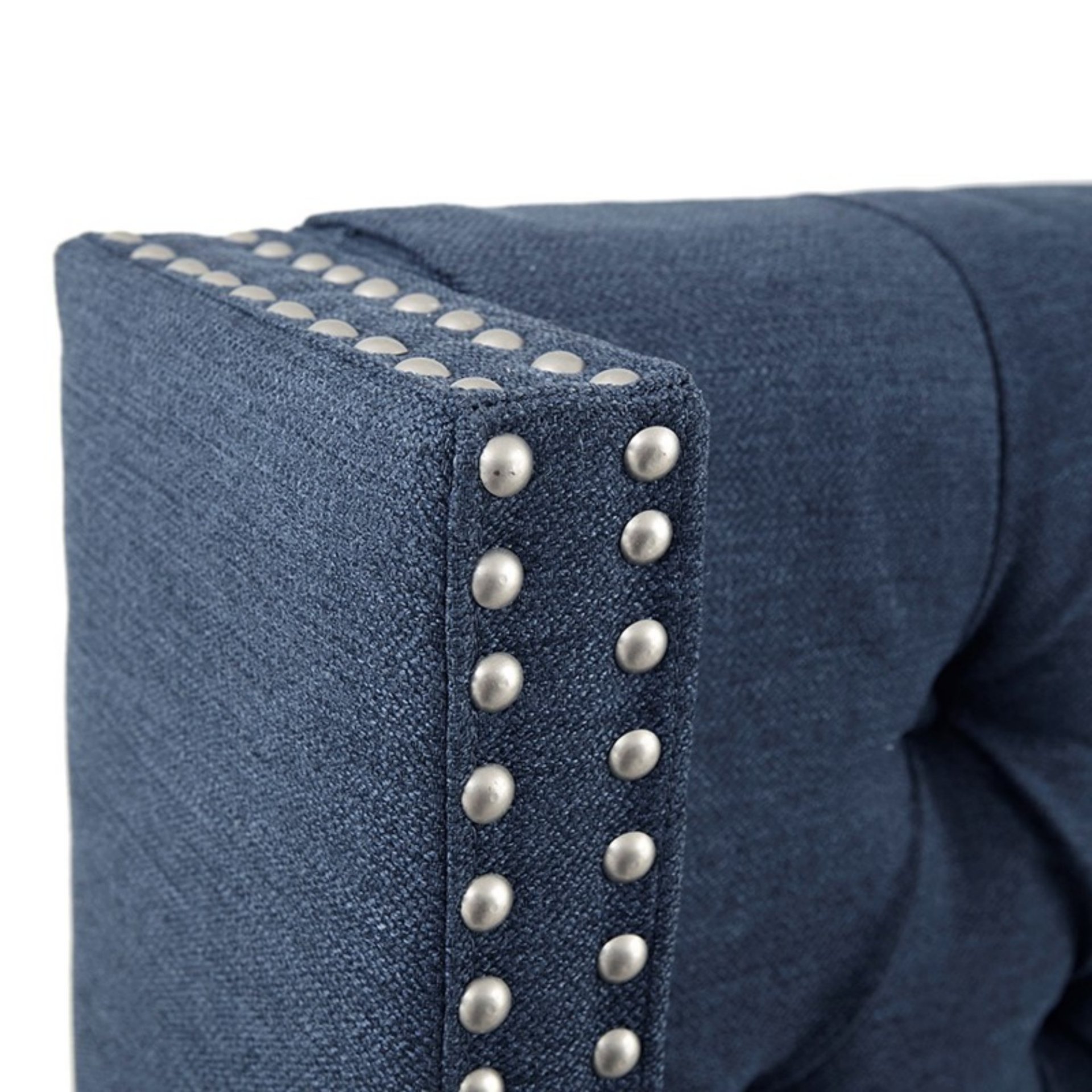 Upholstery Headboard Queen With Tufted Buttons And Nailhead Trim - Navy - Image 4