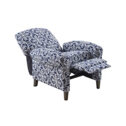 Push Back Recliner Chair With Fretwork Pattern And Solid Wood Legs - Multicolor