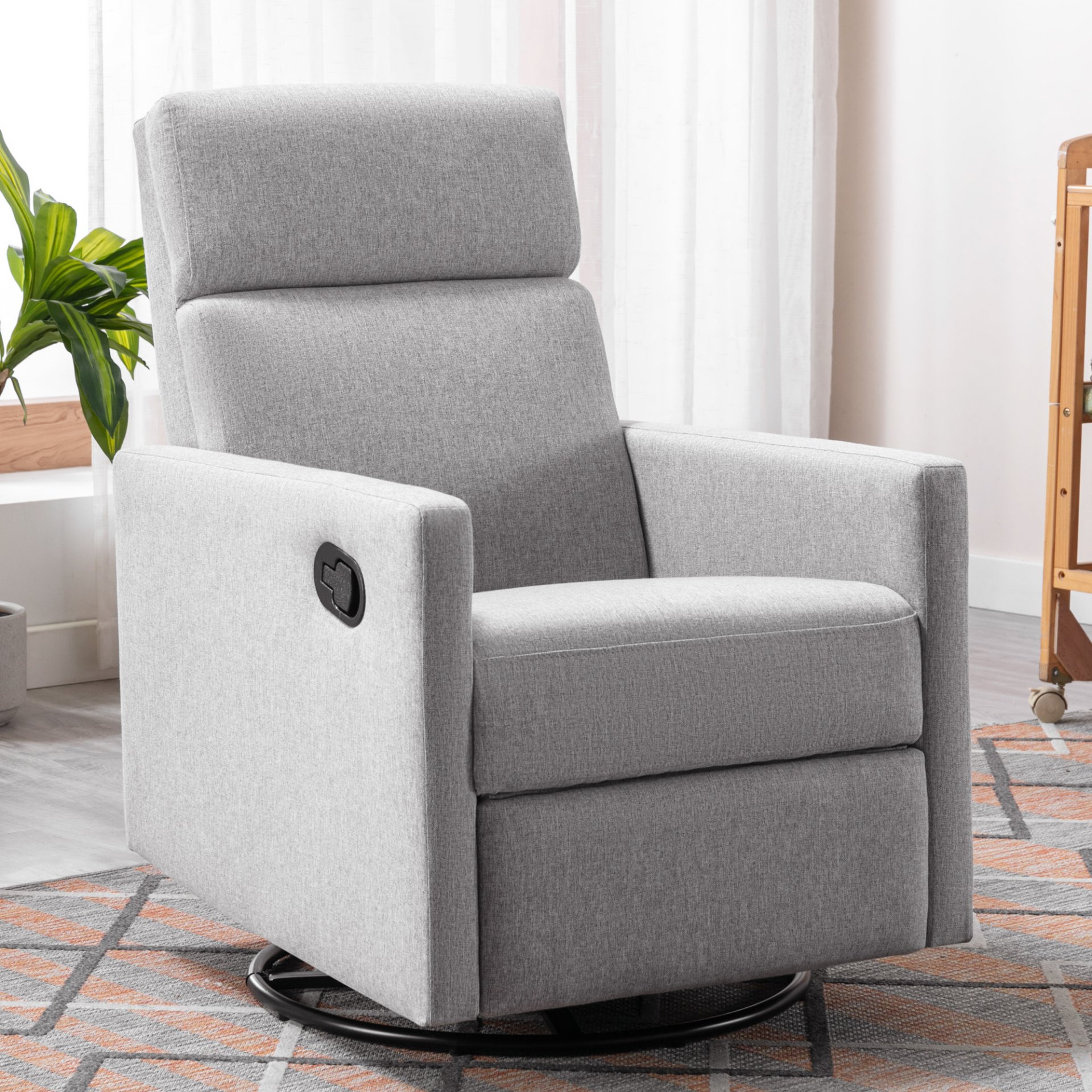 Modern Upholstered Rocker Nursery Chair Plush Seating Glider Swivel Recliner Chair - Gray - Image 23