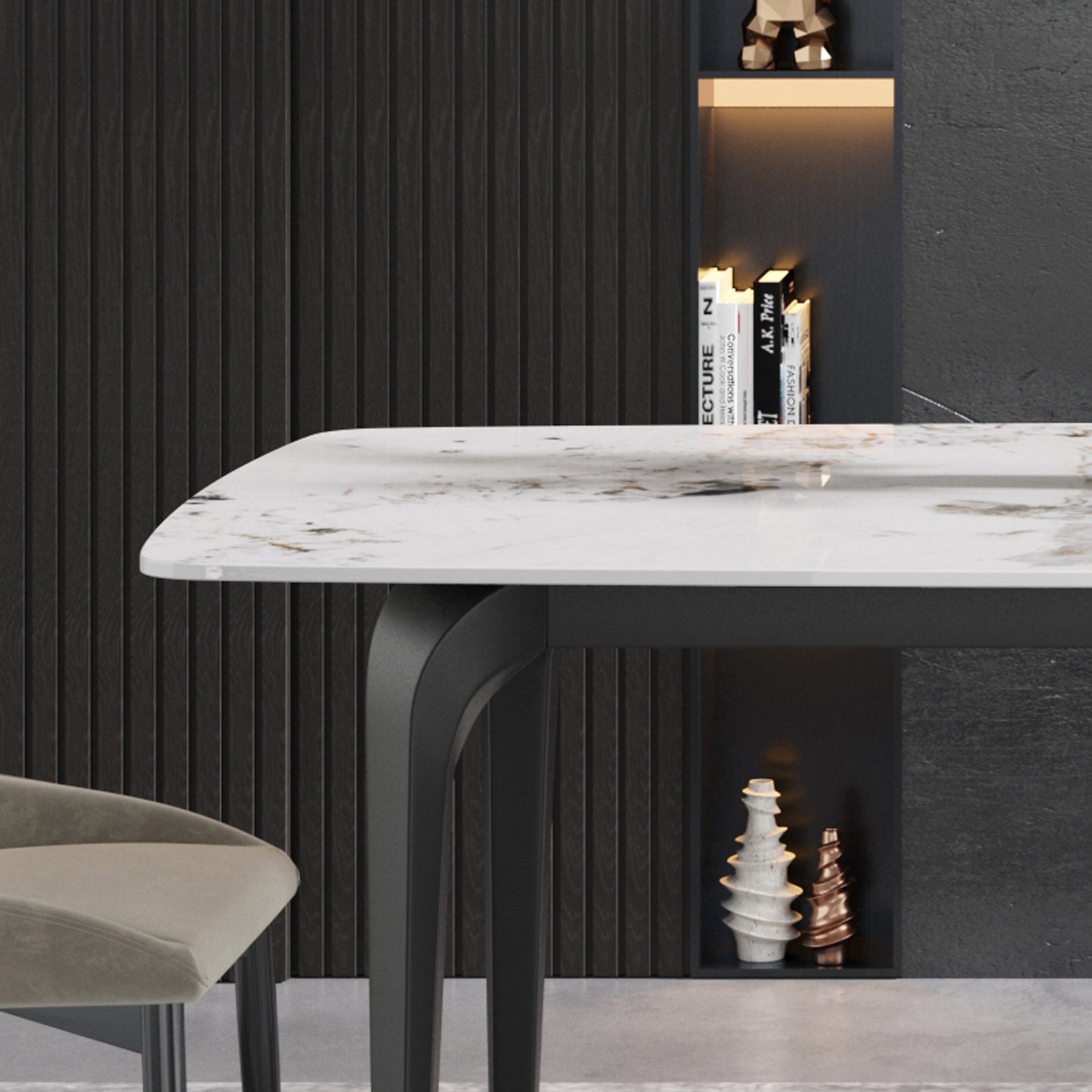 Modern Artificial Stone Pandora Curved Leg Dining Table 6 People - Antique White - Image 8