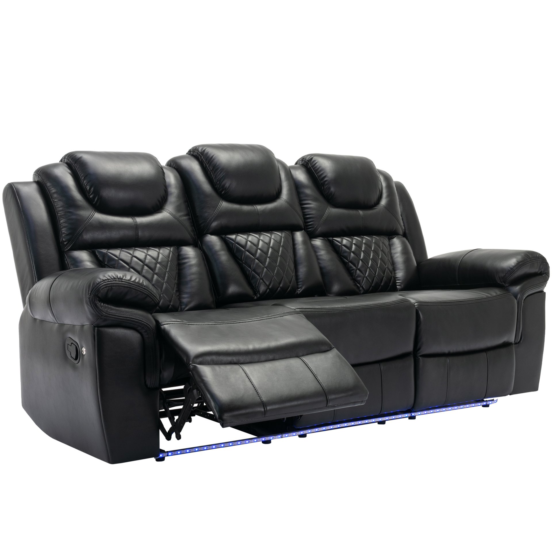 3 Pieces Recliner Sofa Sets Home Theater Seating Manual Recliner Chair With Center Console And Led Light Strip For Living Room - Black - Image 14