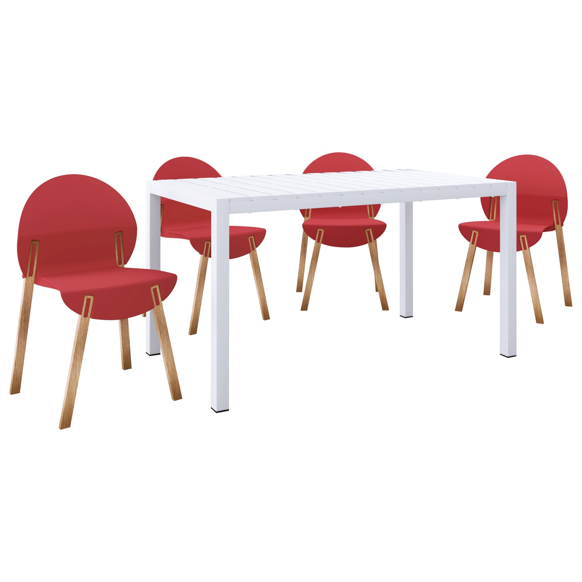 4 Piece Set Of Single Chairs With Table - Crimson Red / White - Image 13