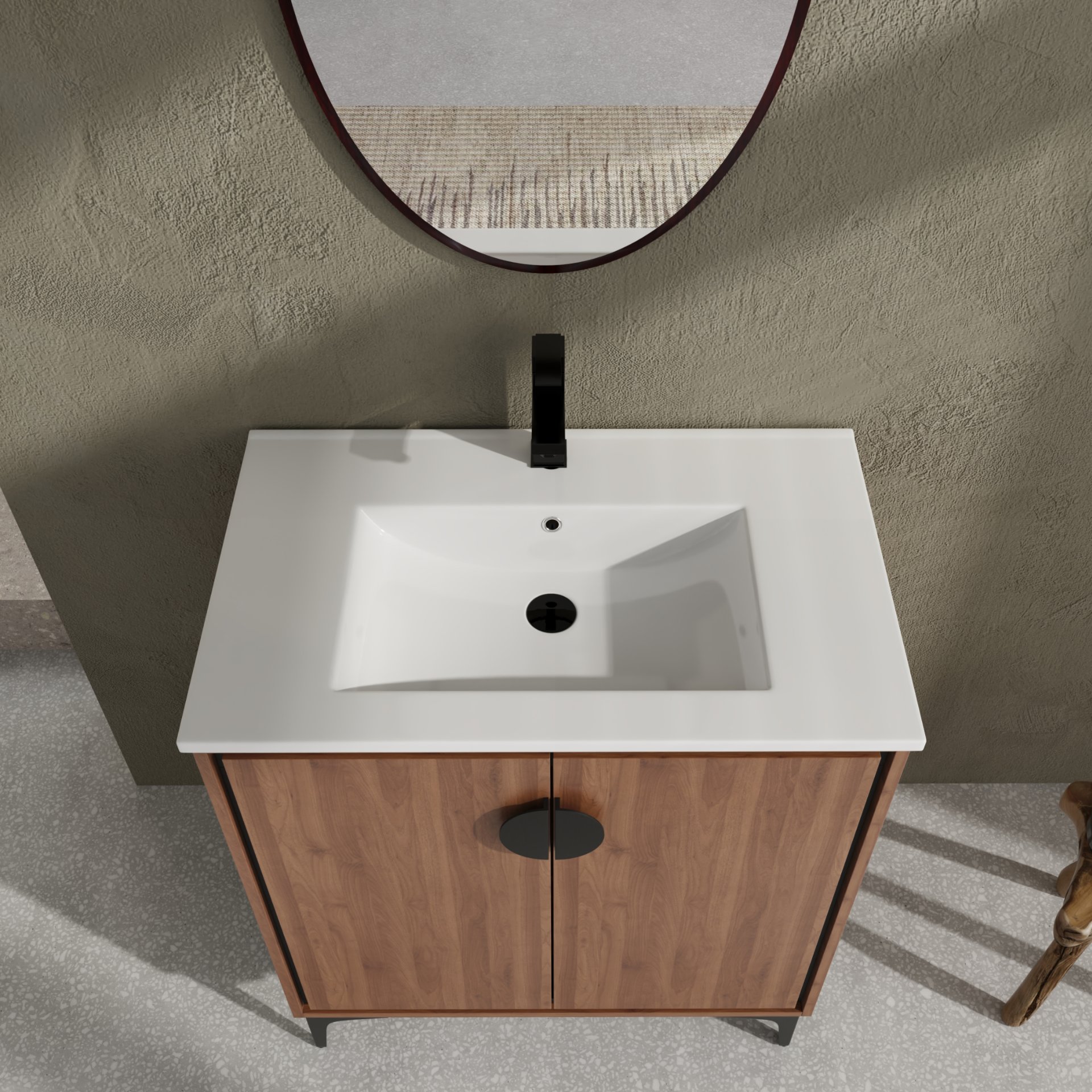 Bathroom Vanity Freestanding Cabinet With Sink - Brown - Image 5