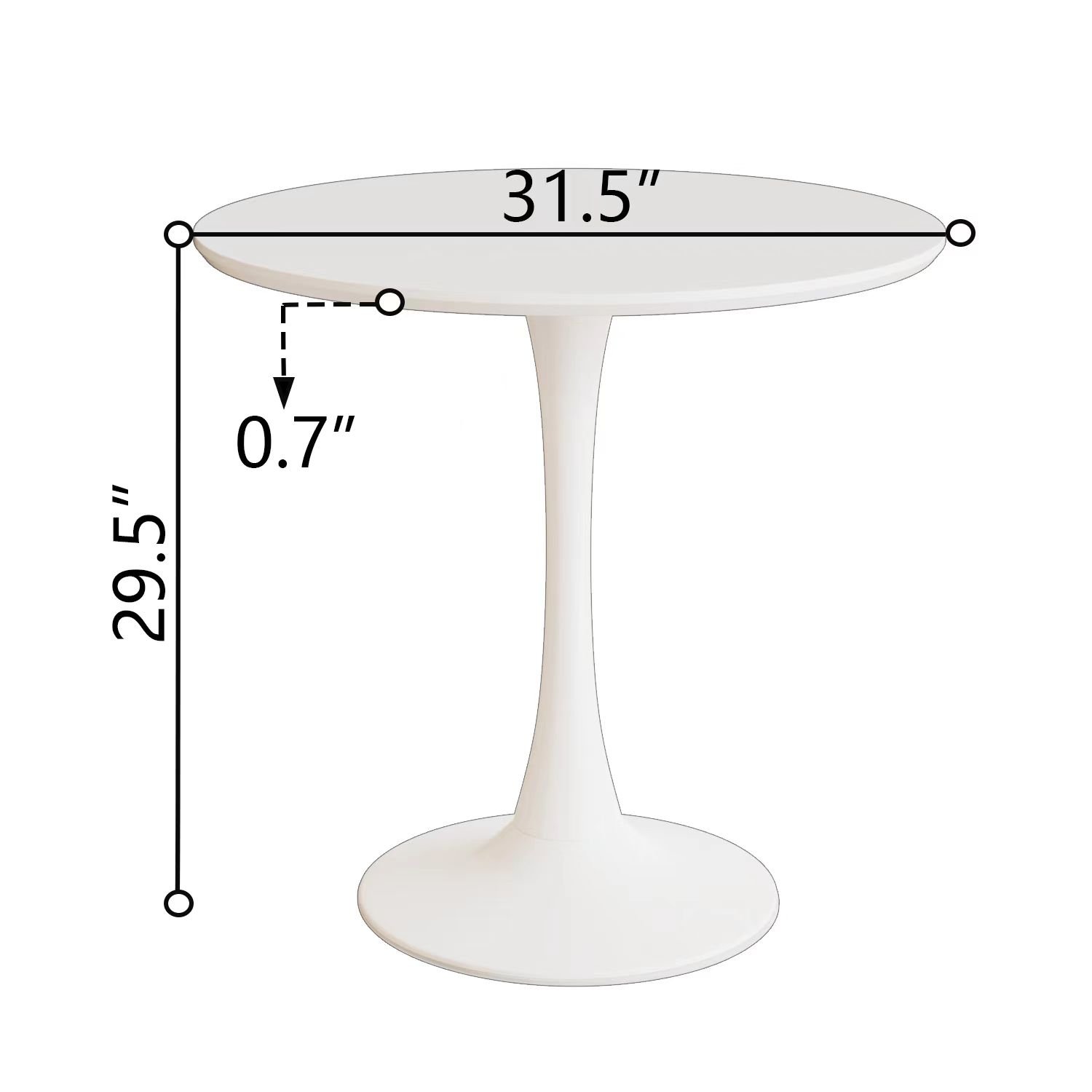 Round Dining Table For 2 - 4 People - White - Image 3