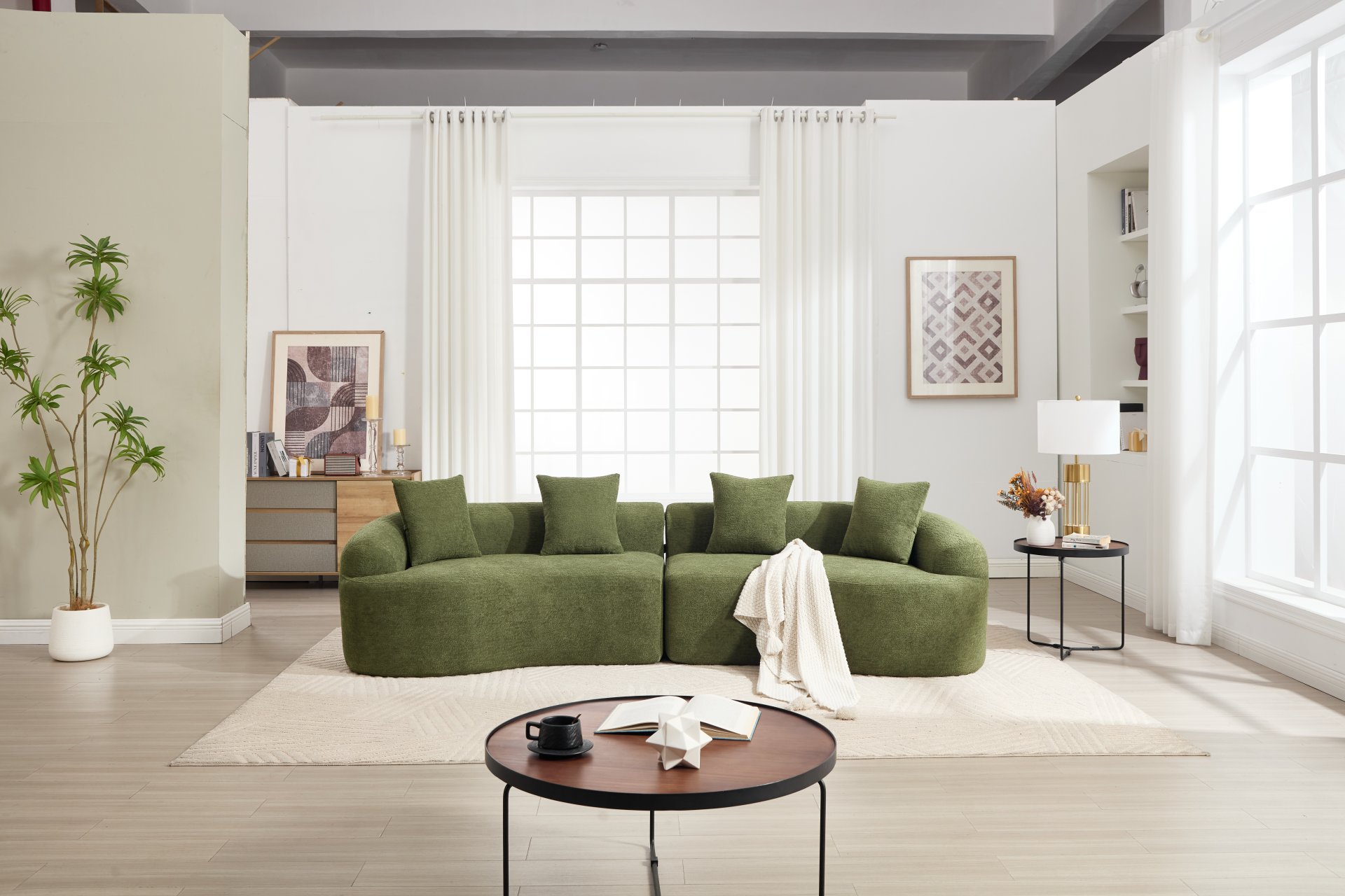 4 Seater Sofa With Chenille Fabric, 30D, 60 Hardness Full Sponge, 4 Pillow For Living Room, Home Furniture Sleeper Sectional Sofa For Apartment - Green - Image 24