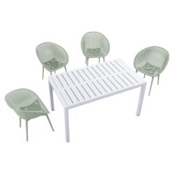 2 Pack Lounge Chair Set With Folding Square Table - Pale Green / White