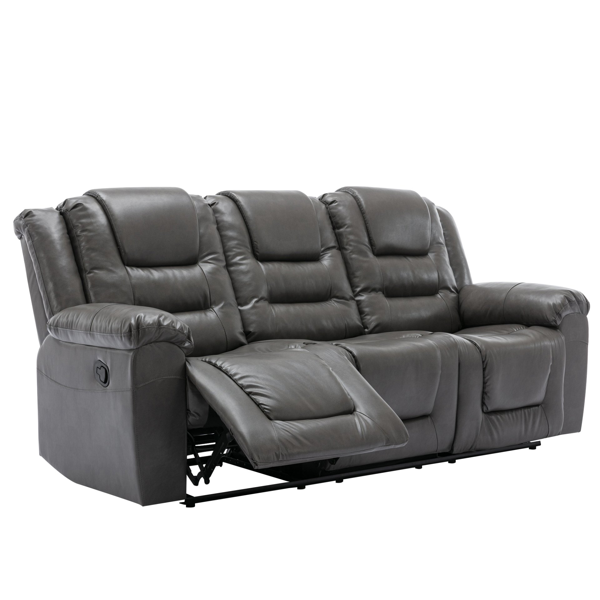 3 Seater Home Theater Recliner Manual Recliner Chair With Two Built-In Cup Holders For Living Room - Gray - Image 10