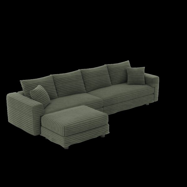 4 Seat Sofa, Deep Seat Couches With Soft Pillows And Movable Ottoman, Convertible Sofa Lounge Chair, For Living Room - Green