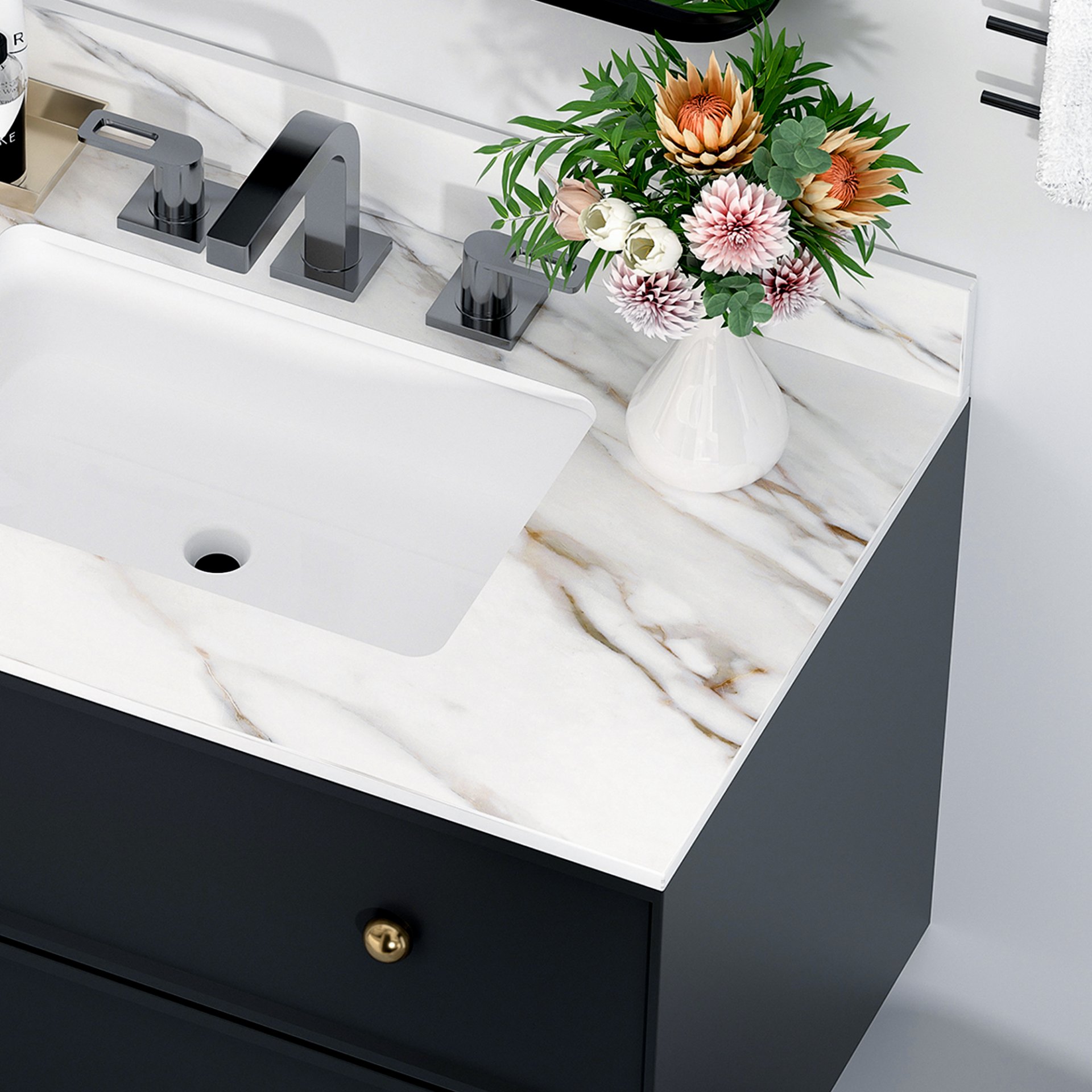 Vanity Top, Sintered Stone - Carrara White With Veins - Image 12