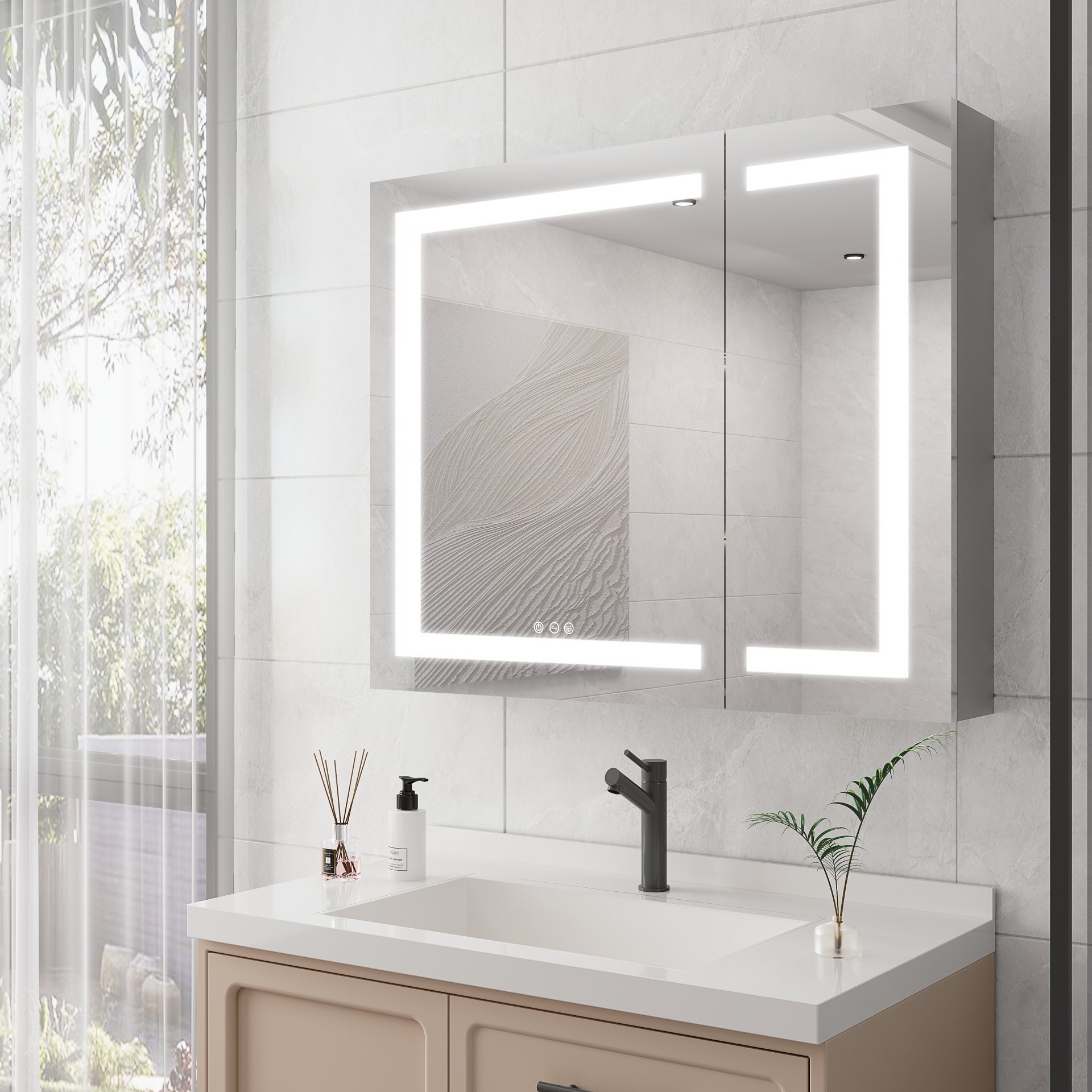 36" X 30" Medicine Cabinet With LED Vanity Mirror, Anti-Fog Recessed Or Surface Mount Bathroom Double Door Large Storage 3000K~6000K Bright Lighted Aluminum Storage Cabinet With Touch Switch - Silver - Image 11