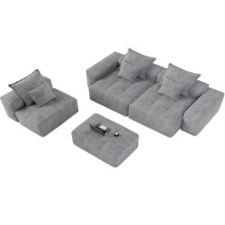 Modern Oversized Modular Sectional Sofa, Sparkling Fabric Soft Cushion Sofa With 6 Pillows, 6 Pieces Diy Combination Tufted Sofa, No Assembly Required - Gray