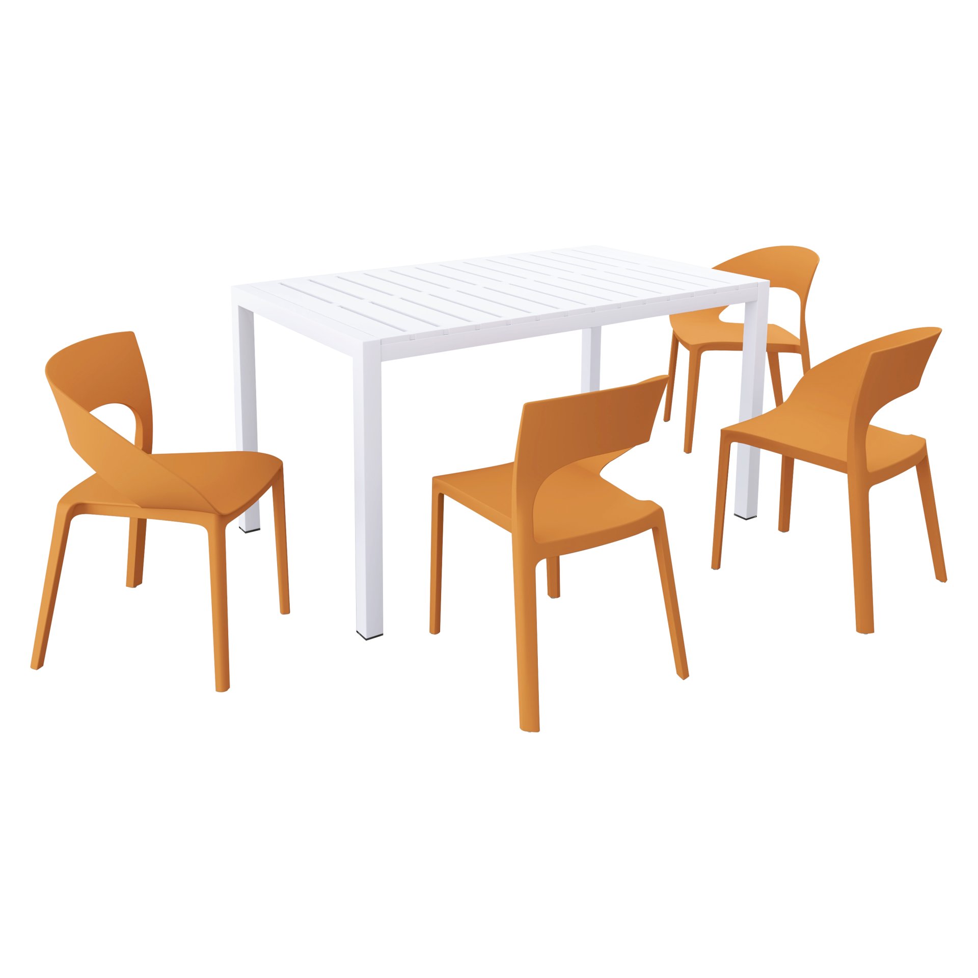4 Piece Set Of Color Block Designed Single Chairs With Long Table - Tropical Orange / White - Image 14