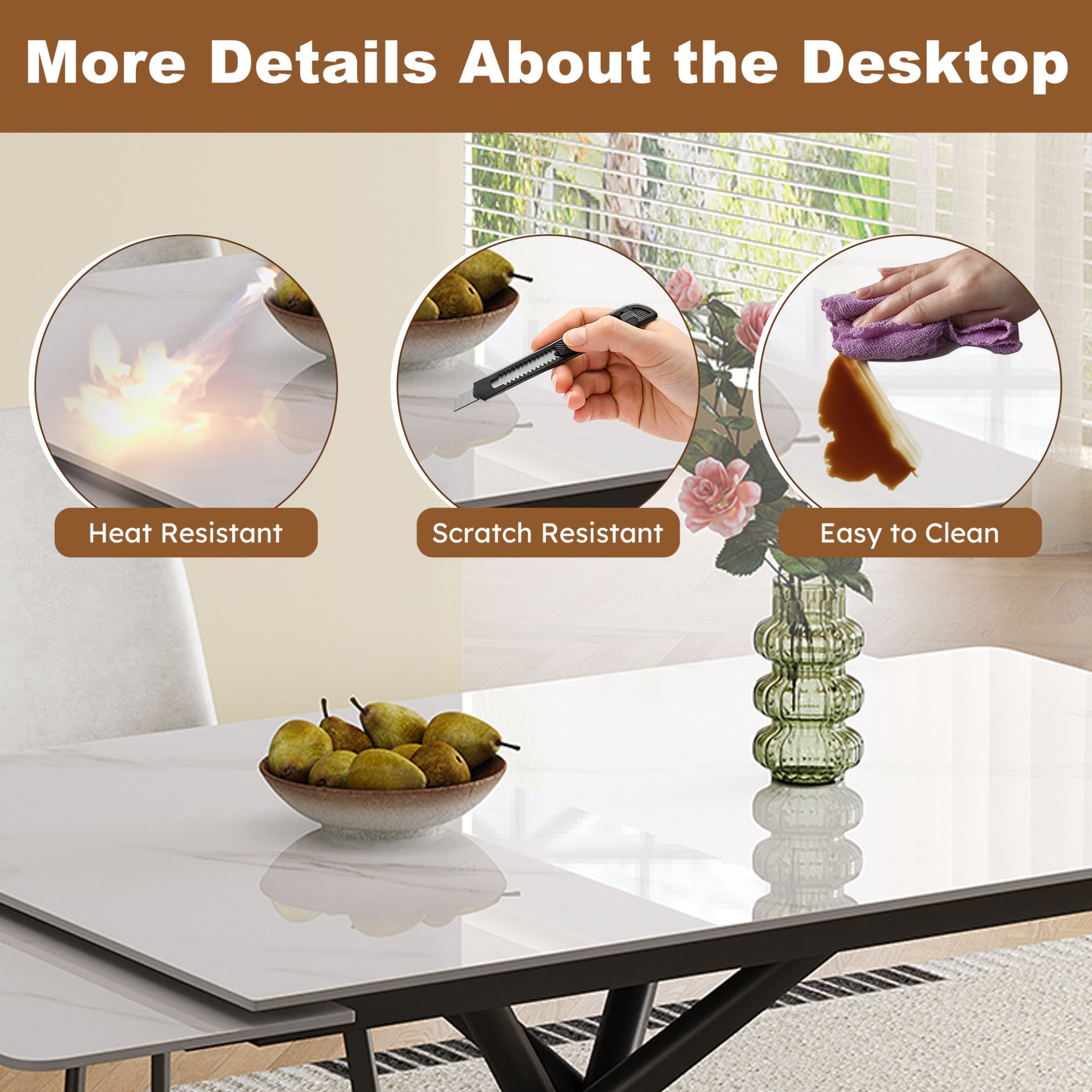 Retractable Dining Table Set With Carbon Steel Legs, Rectangular, Table And 4 Chairs - White - Image 9