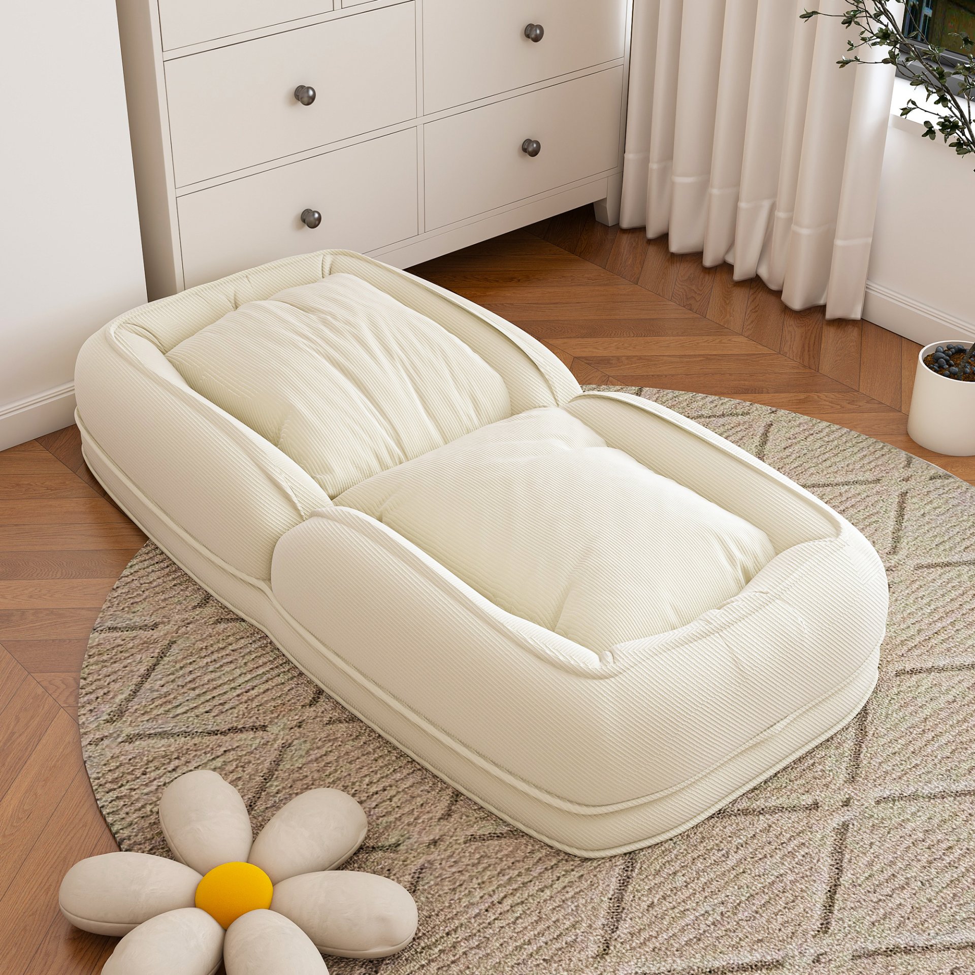 Human Dog Bed, Foldable Lazy Sofa Bed With 5 Adjustable Positions - Off White - Image 6