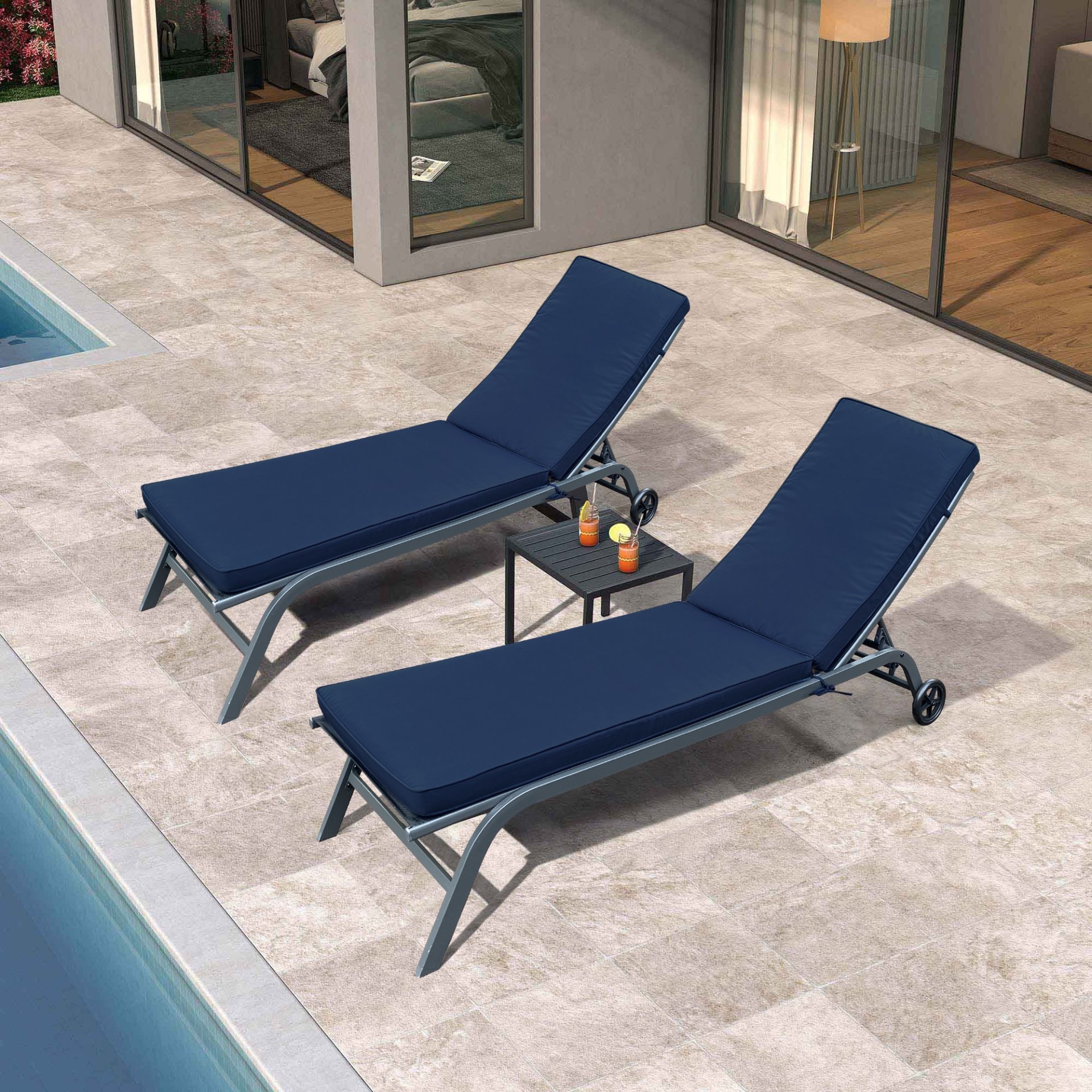 Outdoor Lounge Chairs (Set of 2), Cushion Replacement Patio Funiture Seat Cushion Chaise Lounge Cushion - Navy Blue - Image 6