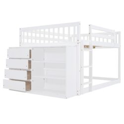 Full Over Full Bunk Bed With Storage And Shelves And Elegant Durable Design - White