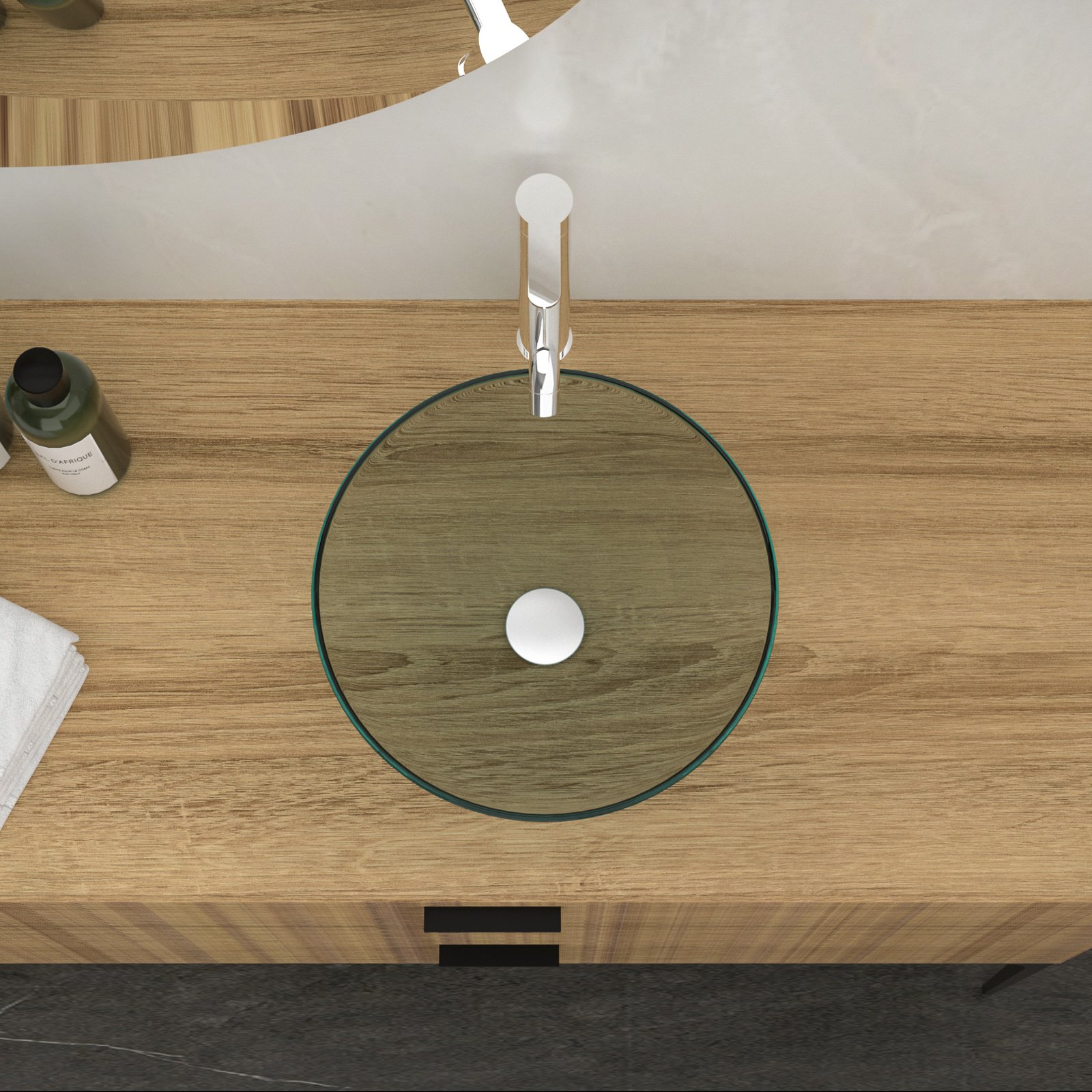 Vessel Sink With Chrome Faucet And Pop Up Drain - Clear - Image 5