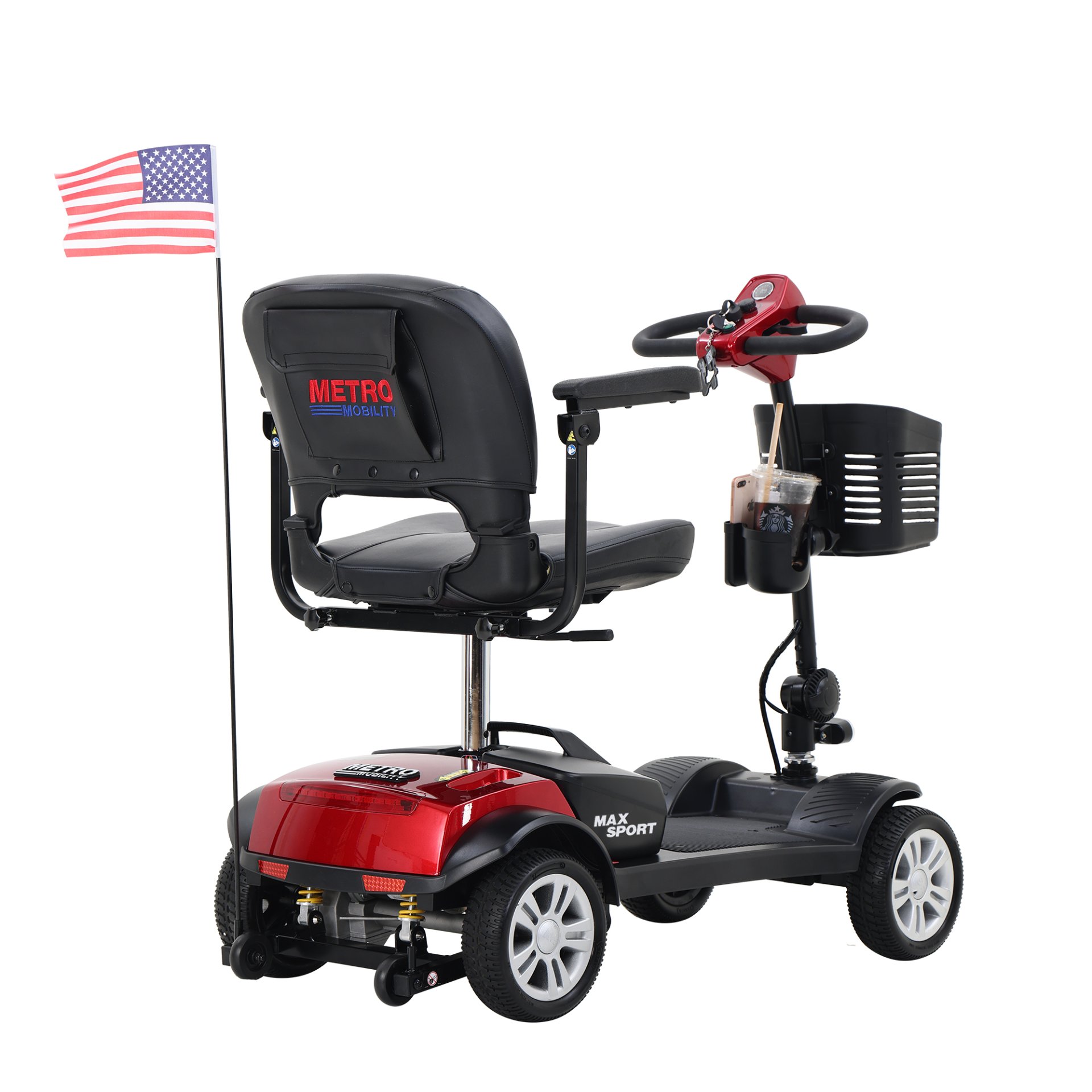 Max Sport - 4 Wheels Outdoor Compact Mobility Scooter With 2 Pieces X 12Ah Lead Acid Battery - Red - Image 3