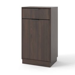 Tilt Out Trash Can Cabinet With Wave Textured Drawer & Pull Out Bin - Walnut