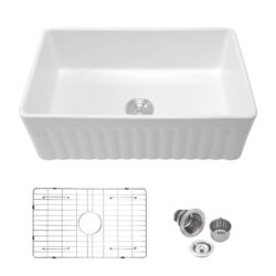 Single Bowl Kitchen Sink 33" Reversible Design With Durable And Deep Basin - White