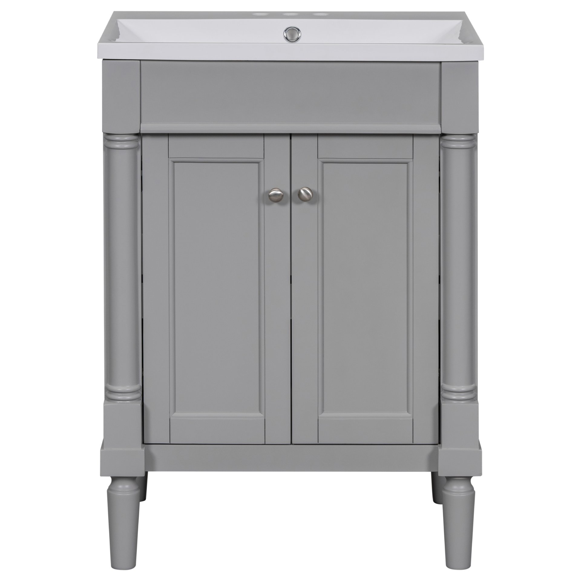 Bathroom Vanity With Top Sink, 2-Tier Modern Bathroom Storage Cabinet, Single Sink Bathroom Vanity, Large Storage Shelves - Gray - Image 11