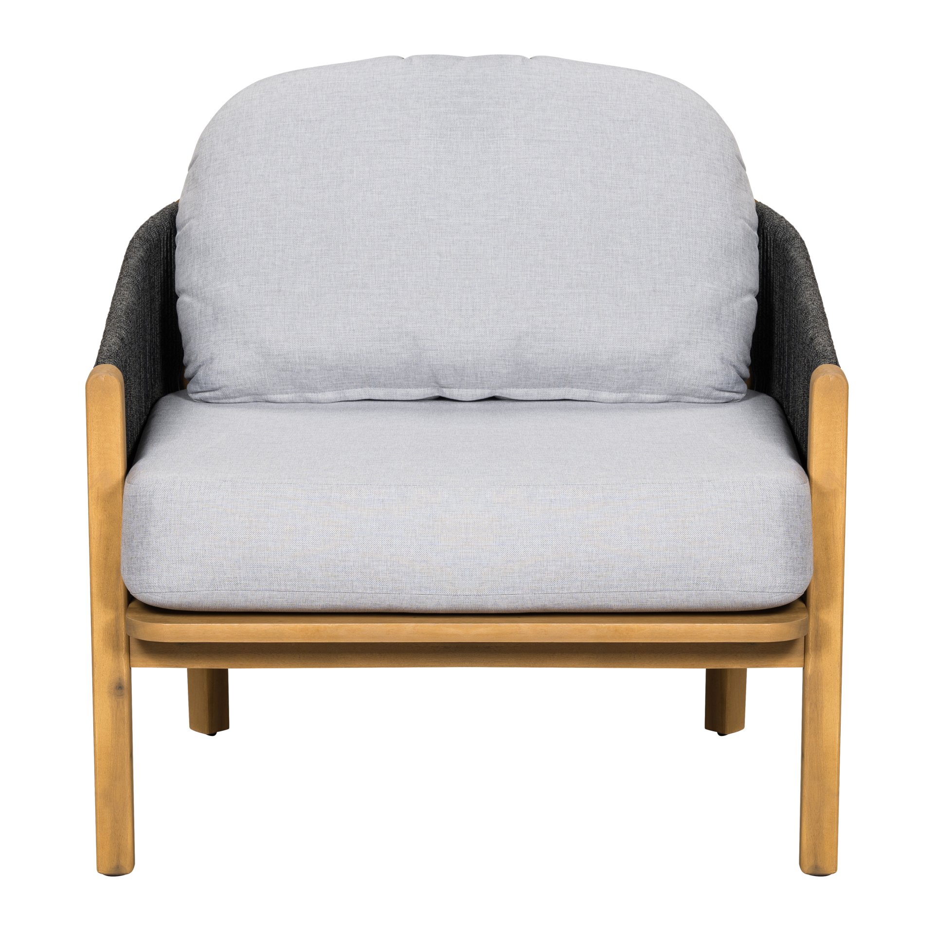 Grotta - Outdoor Wood Club Chair (Set of 2) With Rope And Cushion Frame - Gray / Teak - Image 6