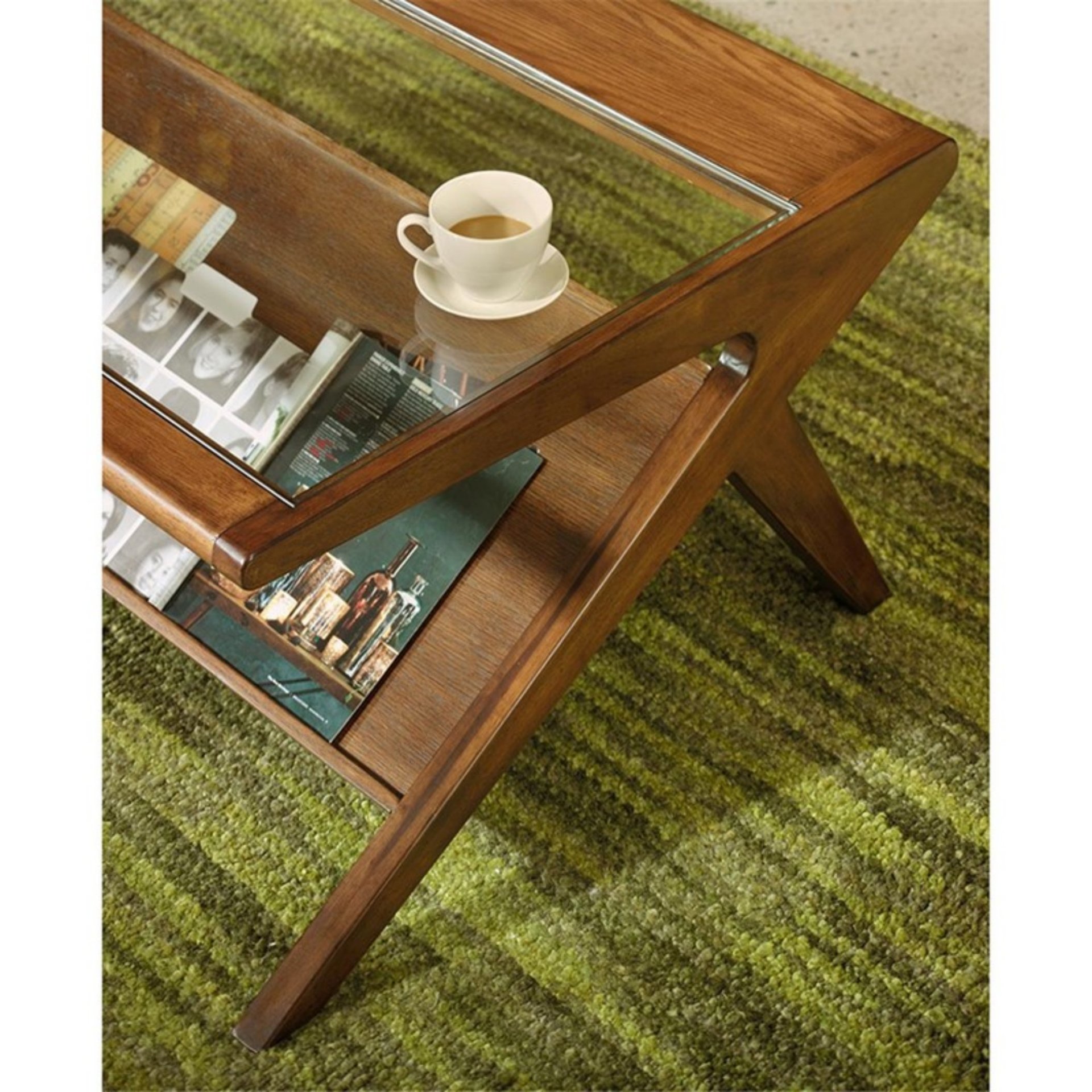 Coffee Table With Tempered Glass Top, Solid Wood Frame - Walnut - Image 5