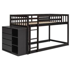 Twin Over Twin Classic Bunk Bed With 4 Drawers And 3 Shelves - Espresso