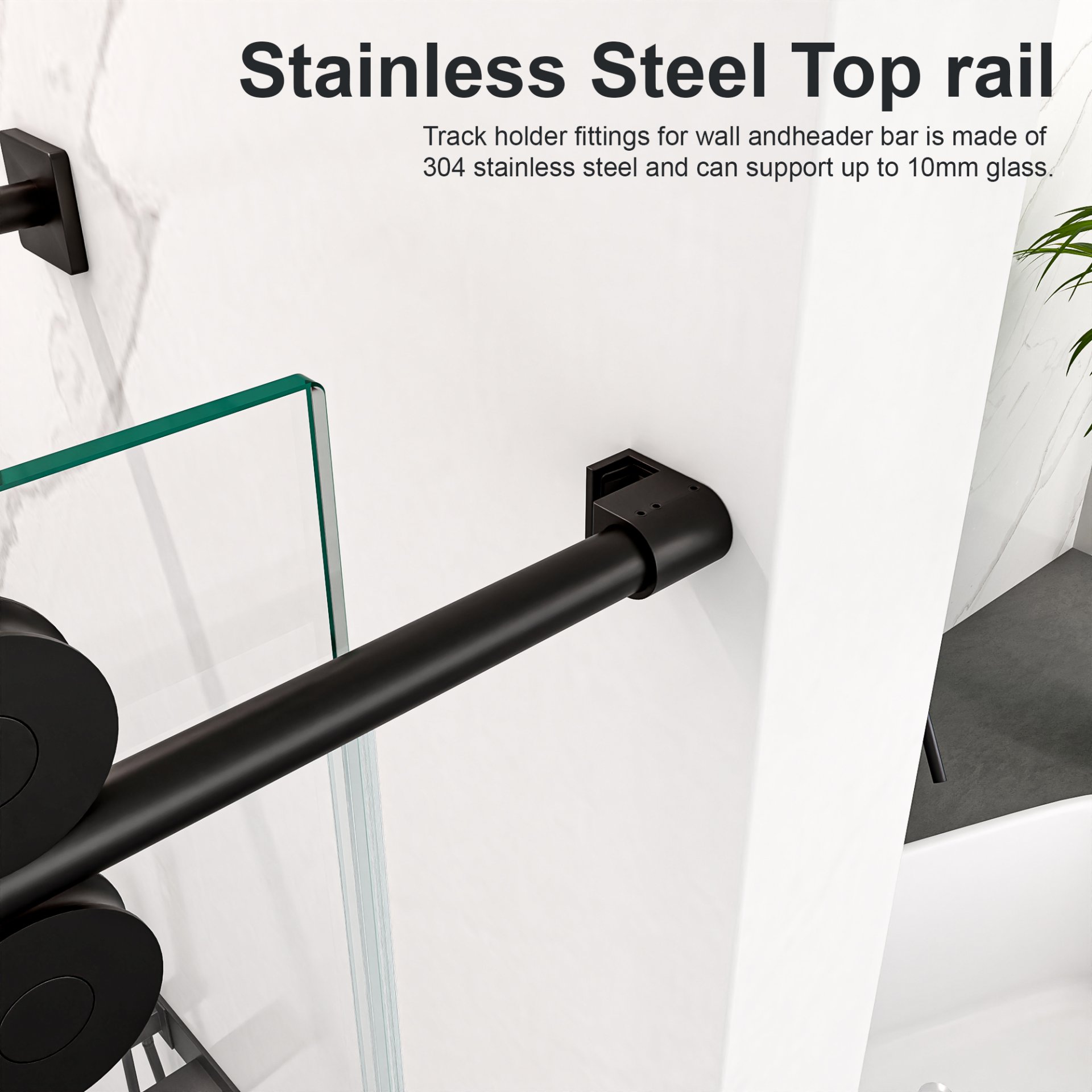 Frameless Single Sliding Shower Door With Clear Tempered Glass - Matte Black - Image 5