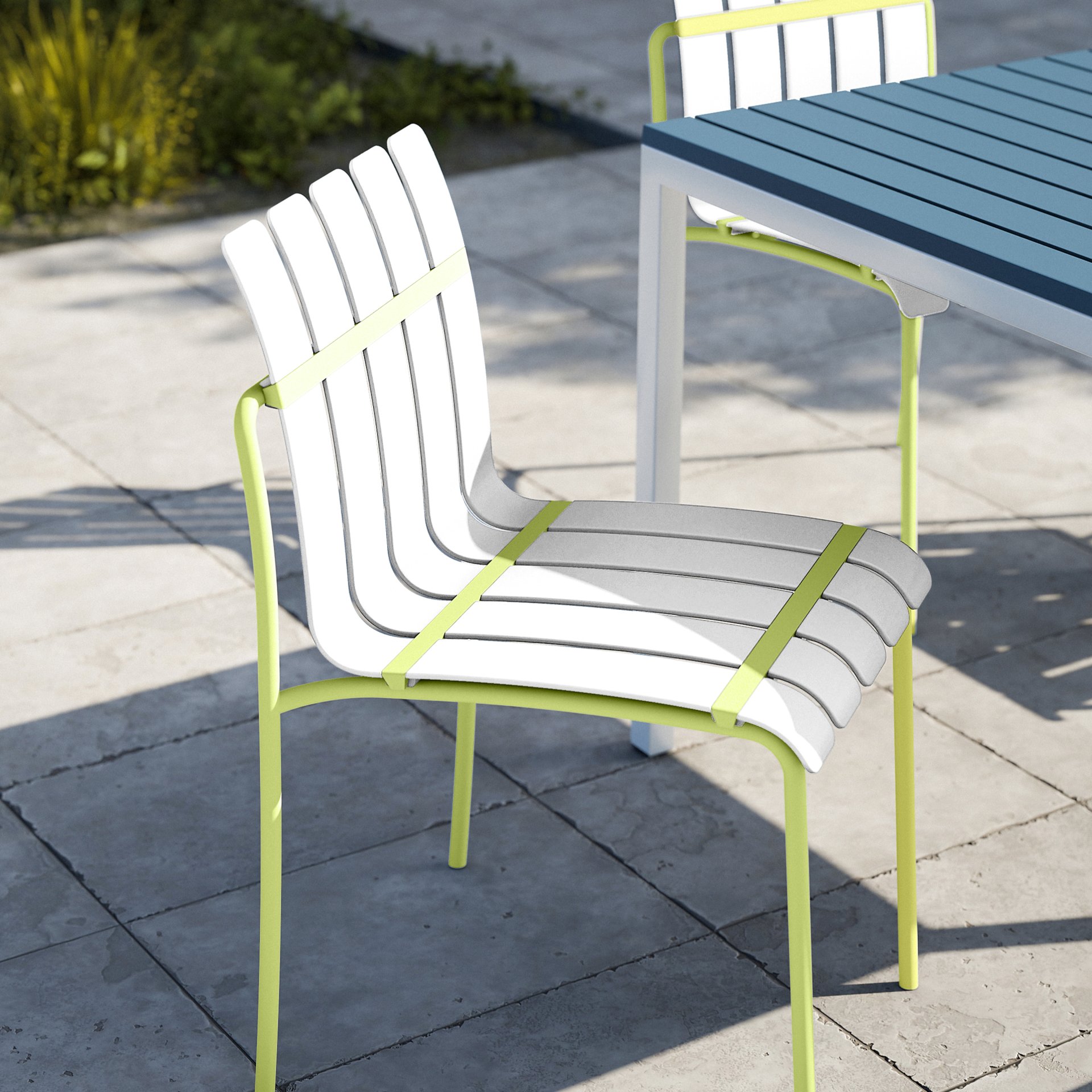 4 Piece Set Of Modern Color Block Designed Single Chairs, UV Resistant And Rust Proof - Grain Yellow / White - Image 2
