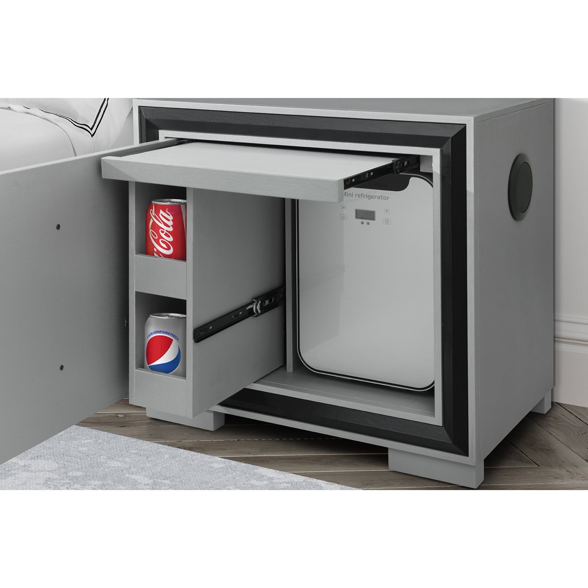 Adelaide - Nightstand With Cooler And Speaker - Grey / Black - Image 2