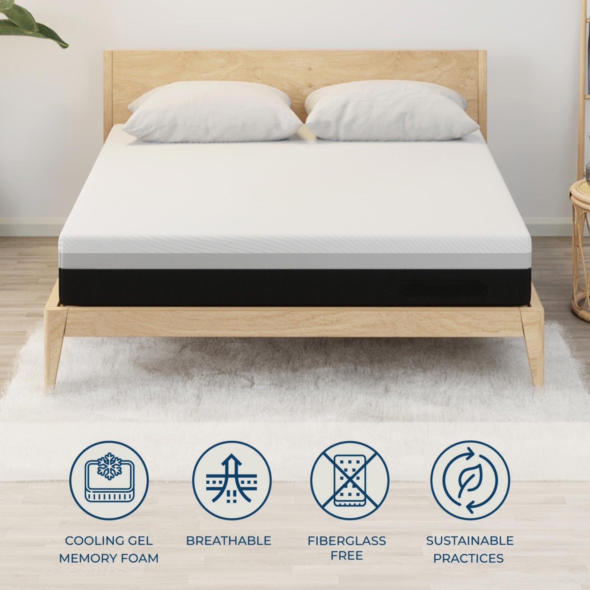 12'' Queen Size Hybrid Mattress, Cooling Memory Foam & Pocket Springs Medium Firm - White - Image 9