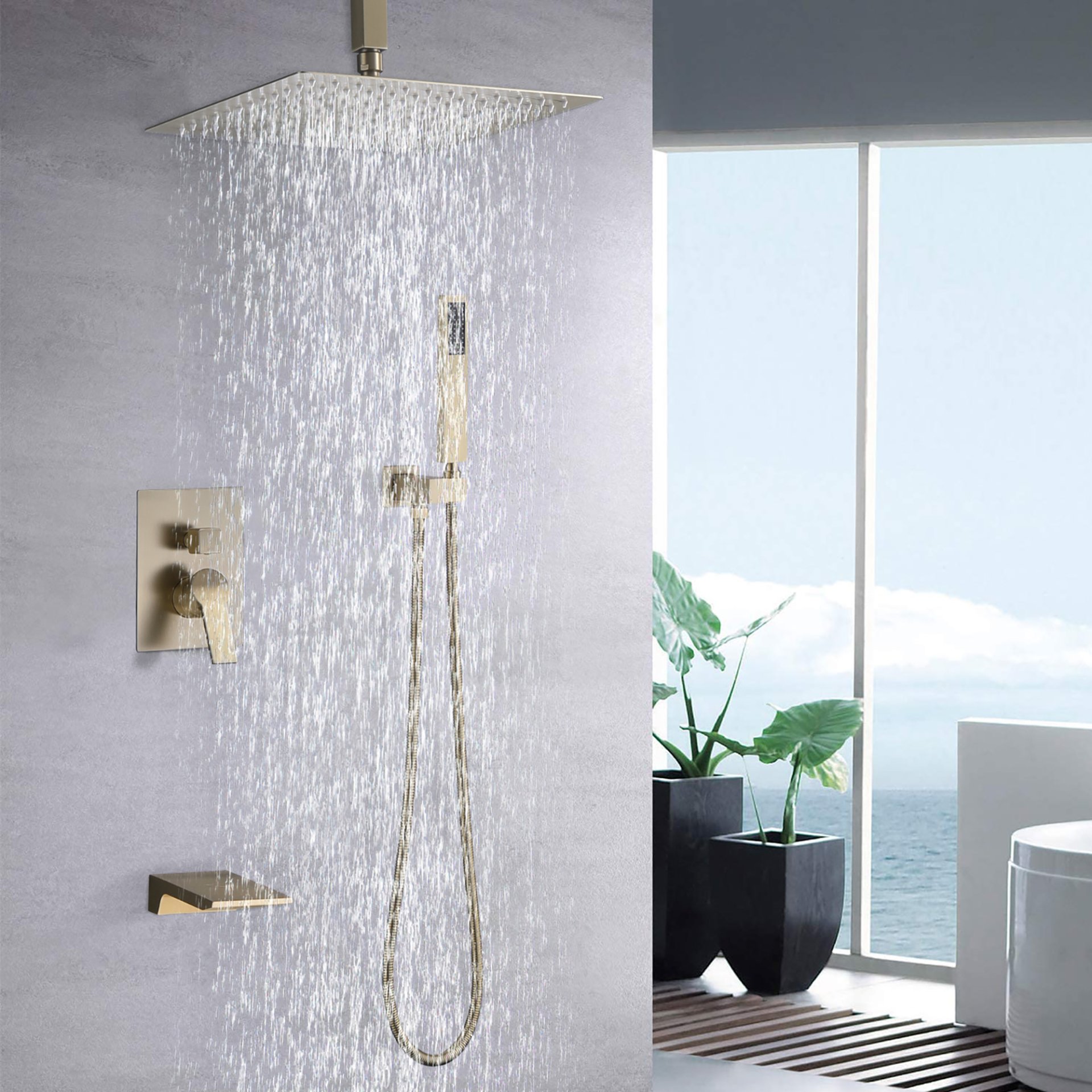 10" Rain Shower System With Stainless Steel Faucet Sets - Brushed Gold - Image 6