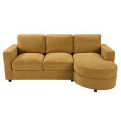 L Shaped Sectional Sofa With Curved Chaise, USB Ports, And Side Storage Pockets - Yellow