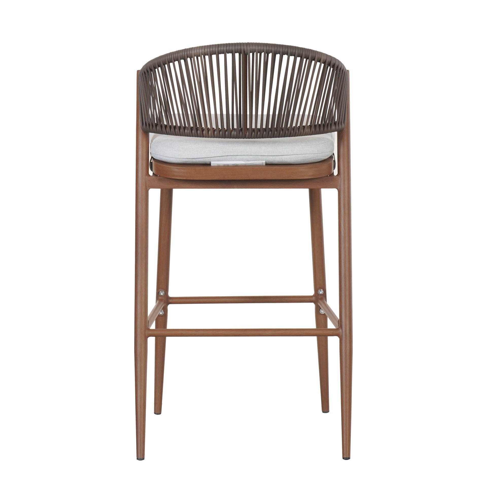 Outdoor Bar Height Aluminum Frame Counter Stools With Scallop Shaped Backrest & Water Resistant Cushions (Set of 2) - Teak - Image 17