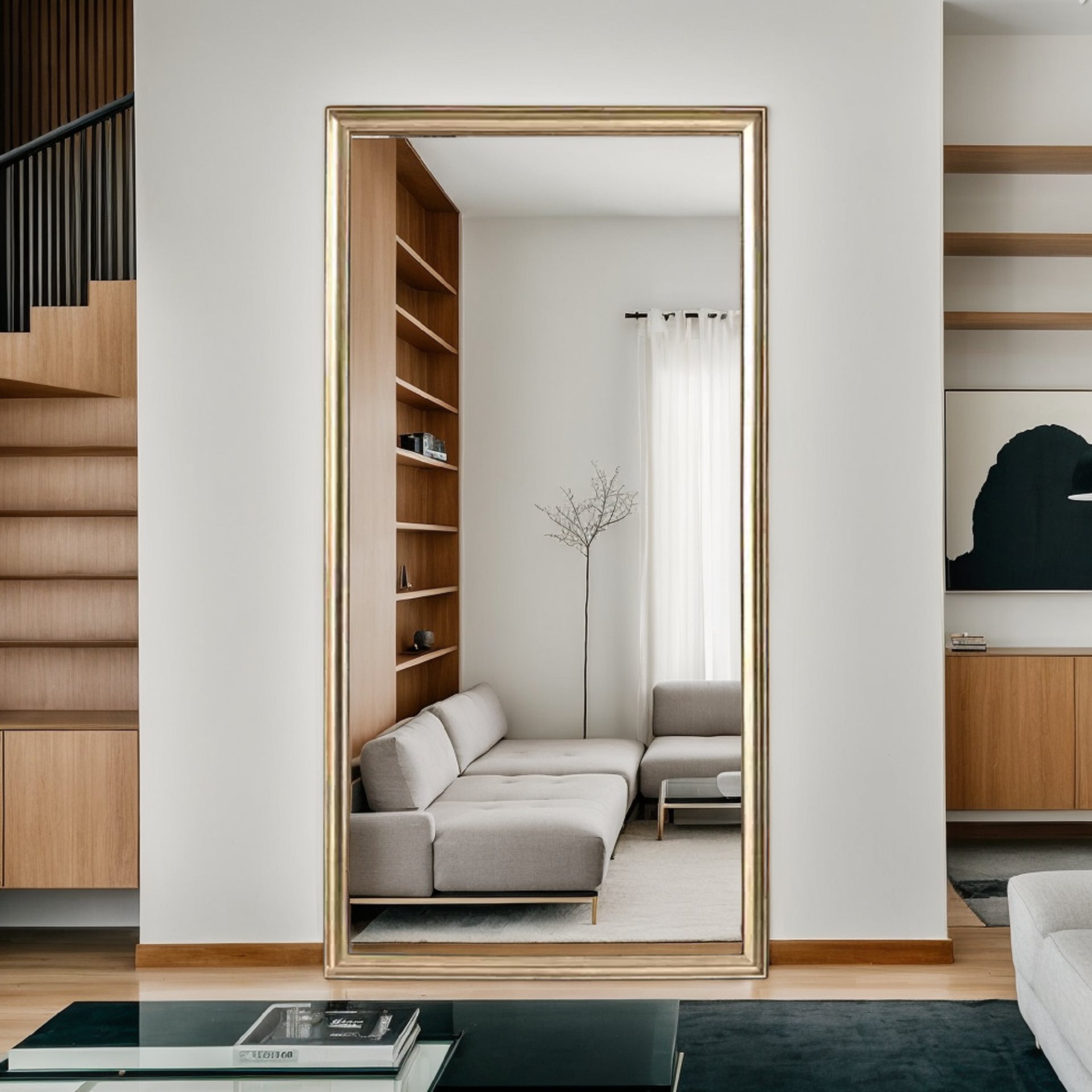 Elegant Full Body Floor Mirror With Artificial Wood Frame, Durable Design - Copper - Image 5