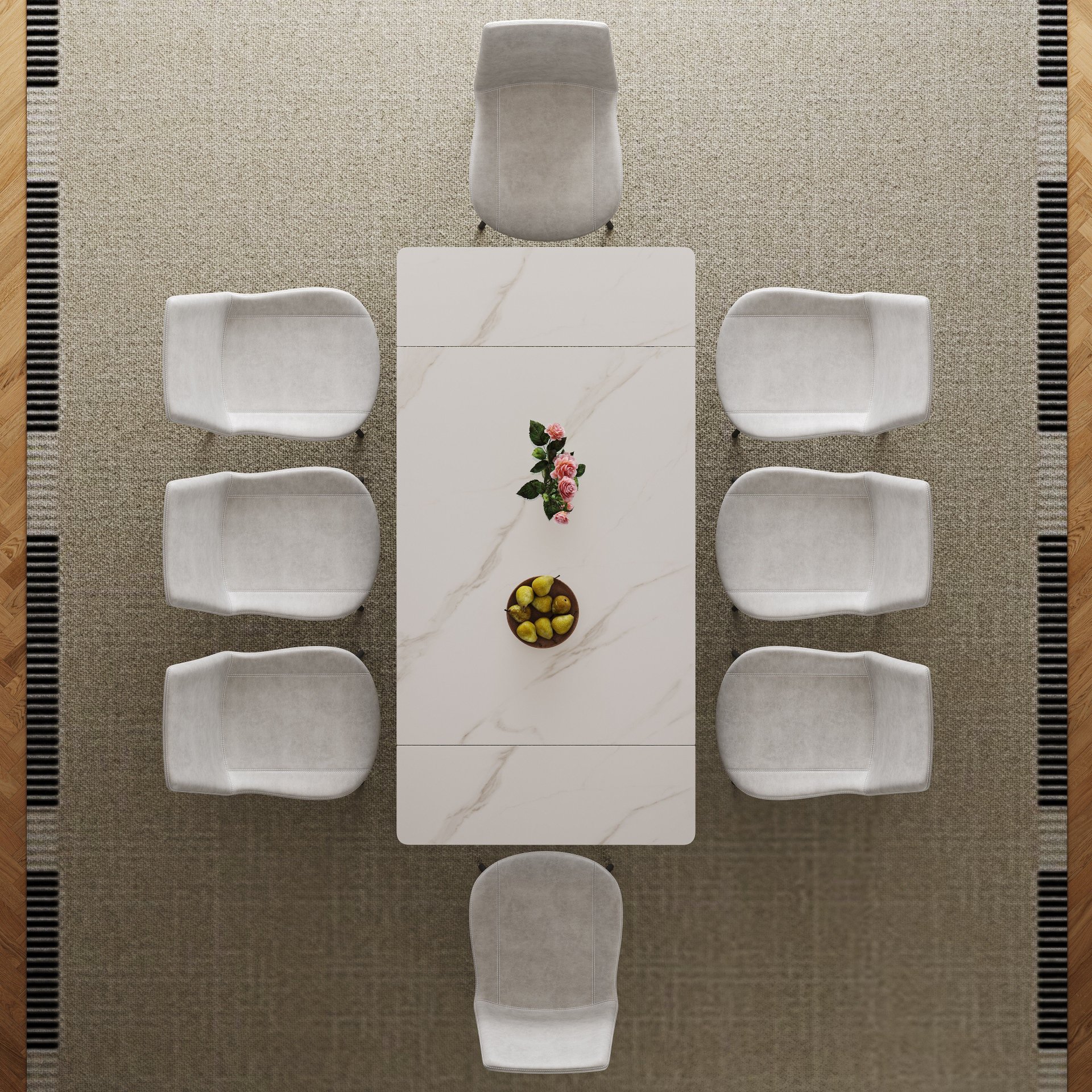 Retractable Dining Table With Carbon Steel Legs, For 6 - 8 Seats - White - Image 7