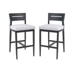 Modern Outdoor Bar Stools, Patio Chairs With Backrest And Footrest, Weather Resistant, Sunbrella Cushions (Set of 2) - Ember Black