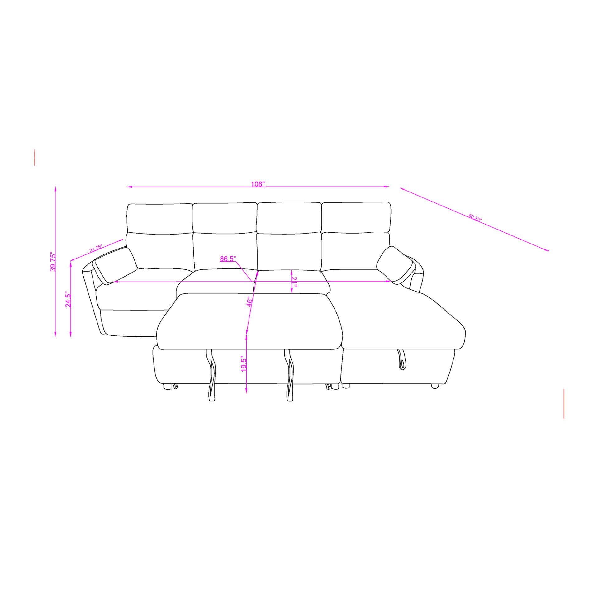 Sleeper Sofa With Storage Chaise - Grey - Image 3