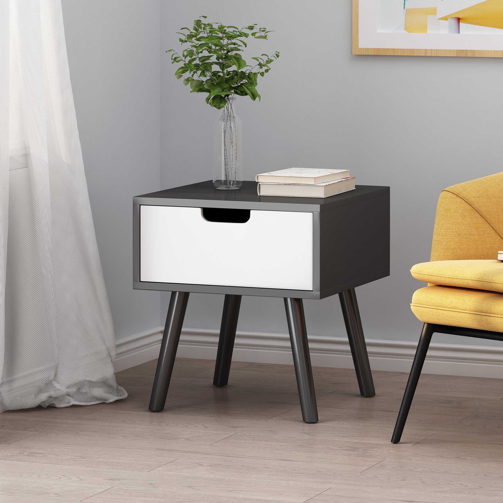 2 Toned Particle Board End Table - Black White - Image 2