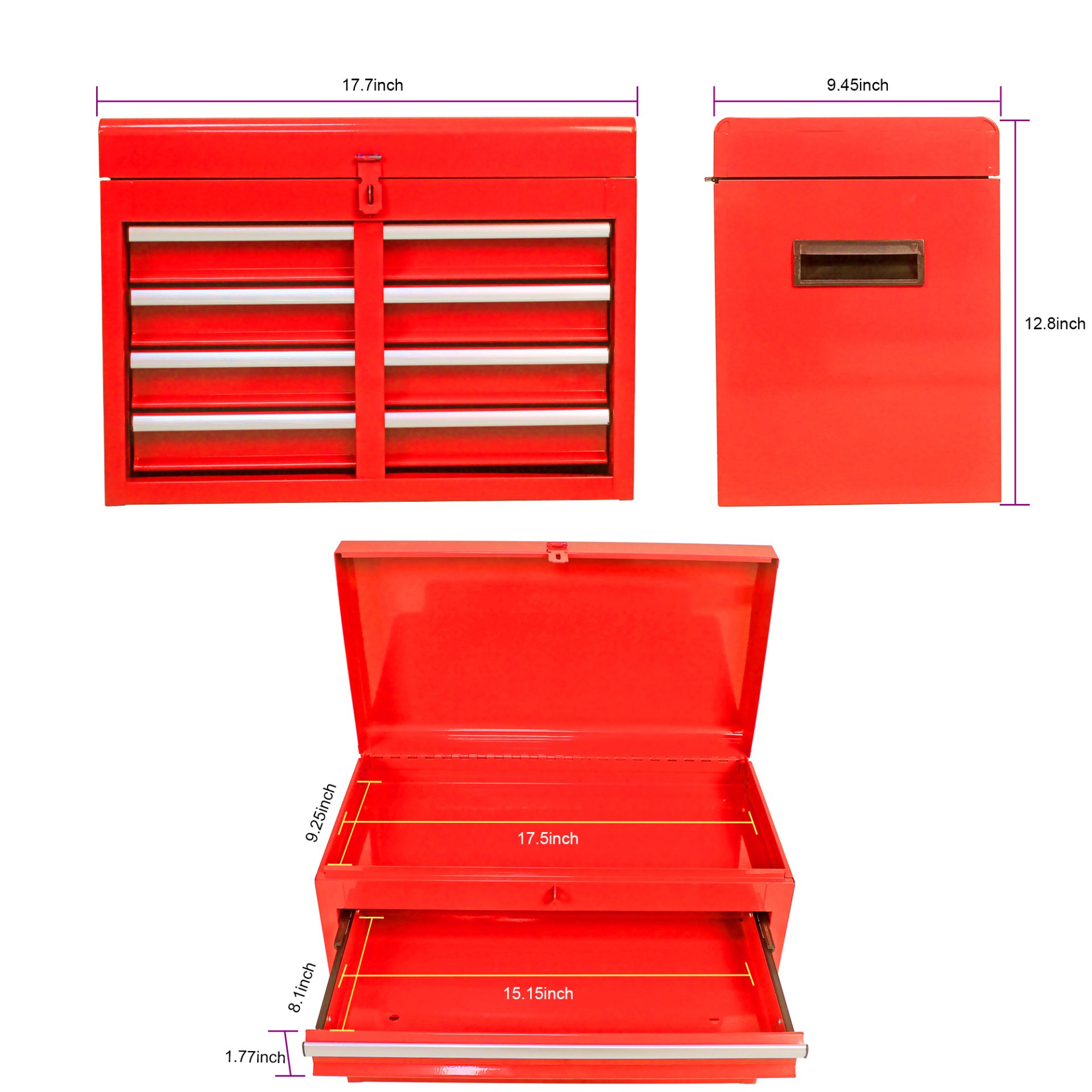 Rolling Tool Chest, 5 Drawer Tool Box Organizer With Lockable Wheels & Sliding Drawers & Detachable Top & Adjustable Shelf, Tool Storage Cabinet For Garage Workshop - Red - Image 7