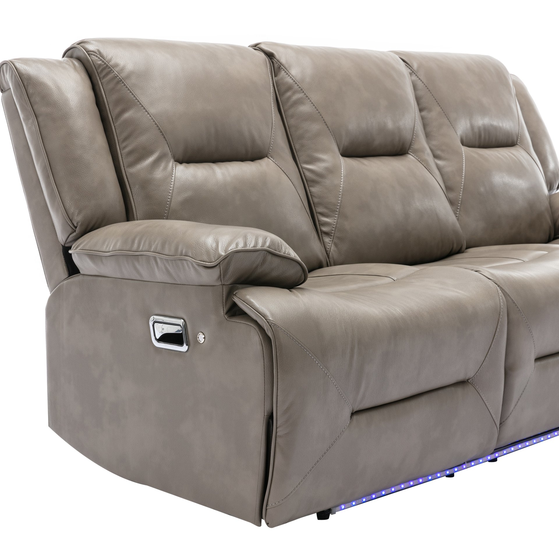 3 Seater Home Theater Recliner Manual Recliner Chair With A Led Light Strip Two Built-In Cup Holders For Living Room - Gray - Image 13