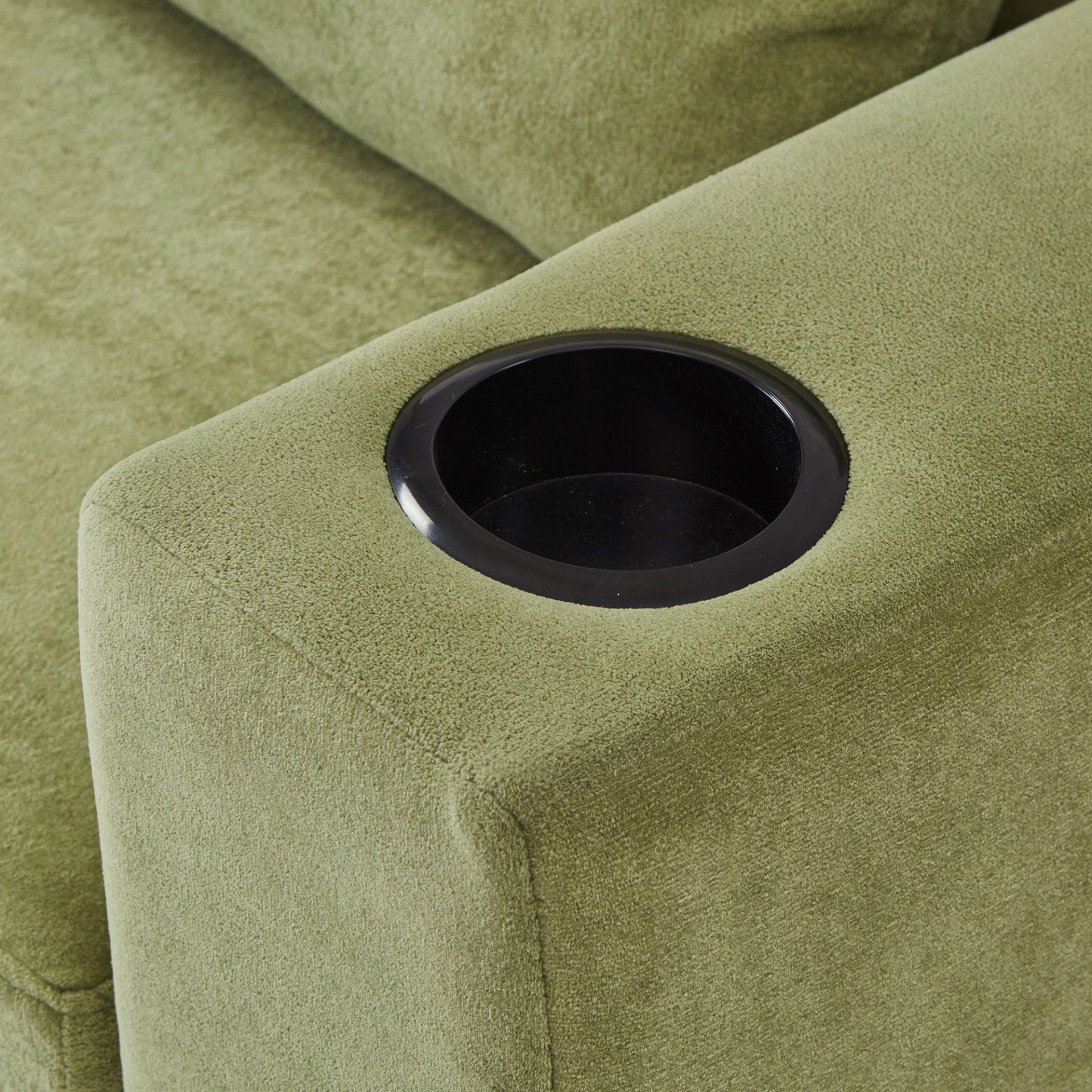 Modern Style Armchair Chaise Lounge Sofa Couch With Movable Storage Ottoman, USB Ports, Cup Holders, Phone Holder, Side Pockets - Green - Image 25