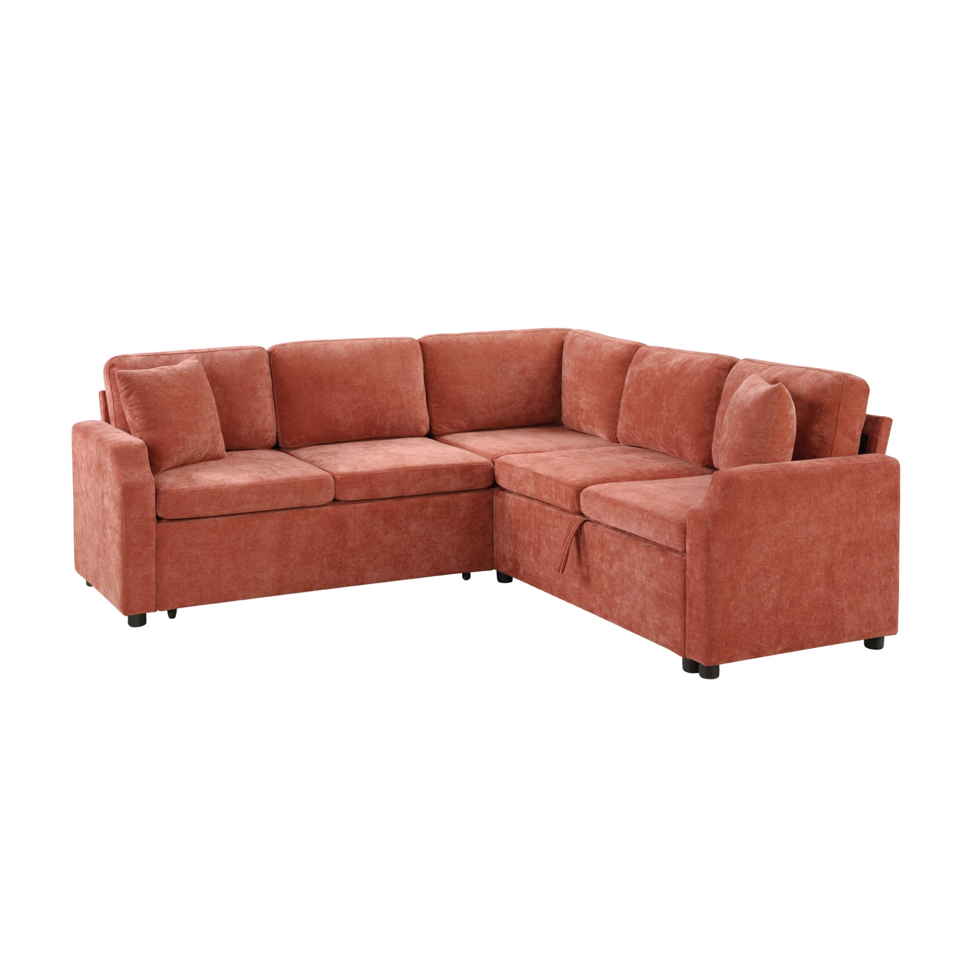 Upholstered L Shaped Sectional Sofa Bed With Sleeper And Hidden Storage - Orange - Image 8