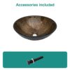 Feather Pattern Amber Vessel Sink With Pop Up Drain, Oval Bathroom Basin - Amber - Image 5