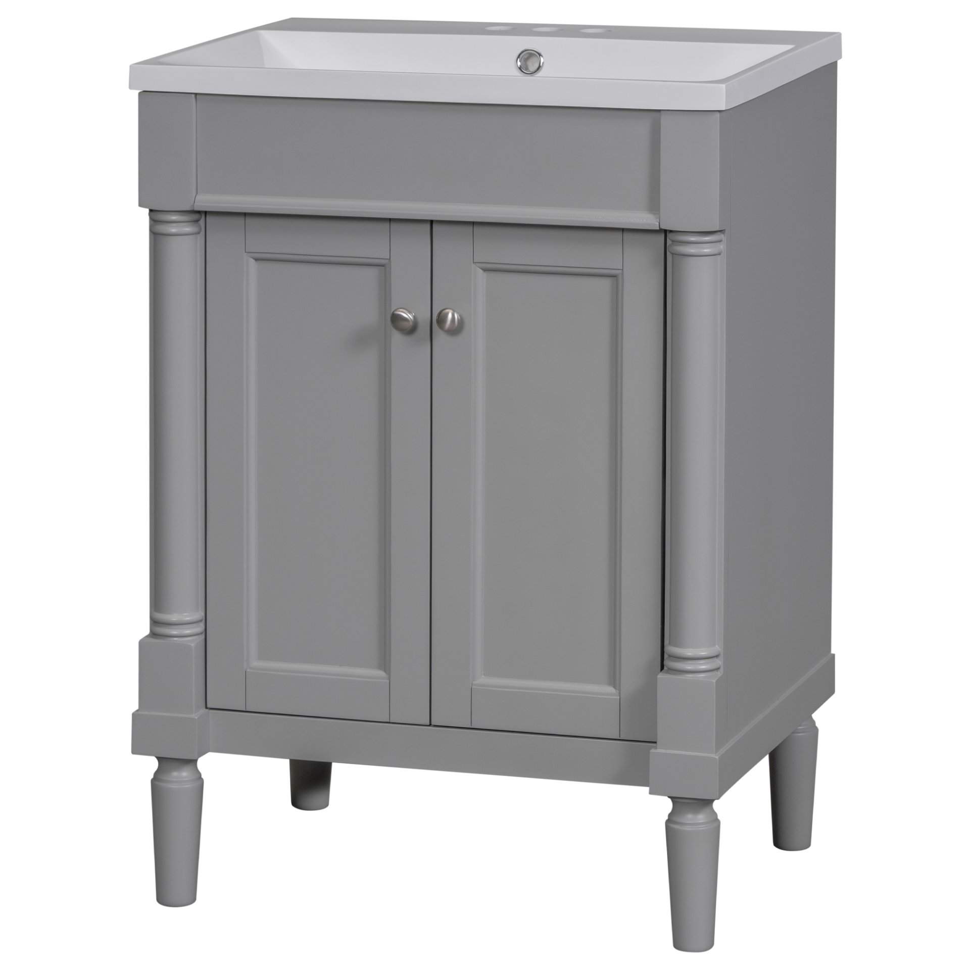 Bathroom Vanity With Top Sink, 2-Tier Modern Bathroom Storage Cabinet, Single Sink Bathroom Vanity, Large Storage Shelves - Gray - Image 10