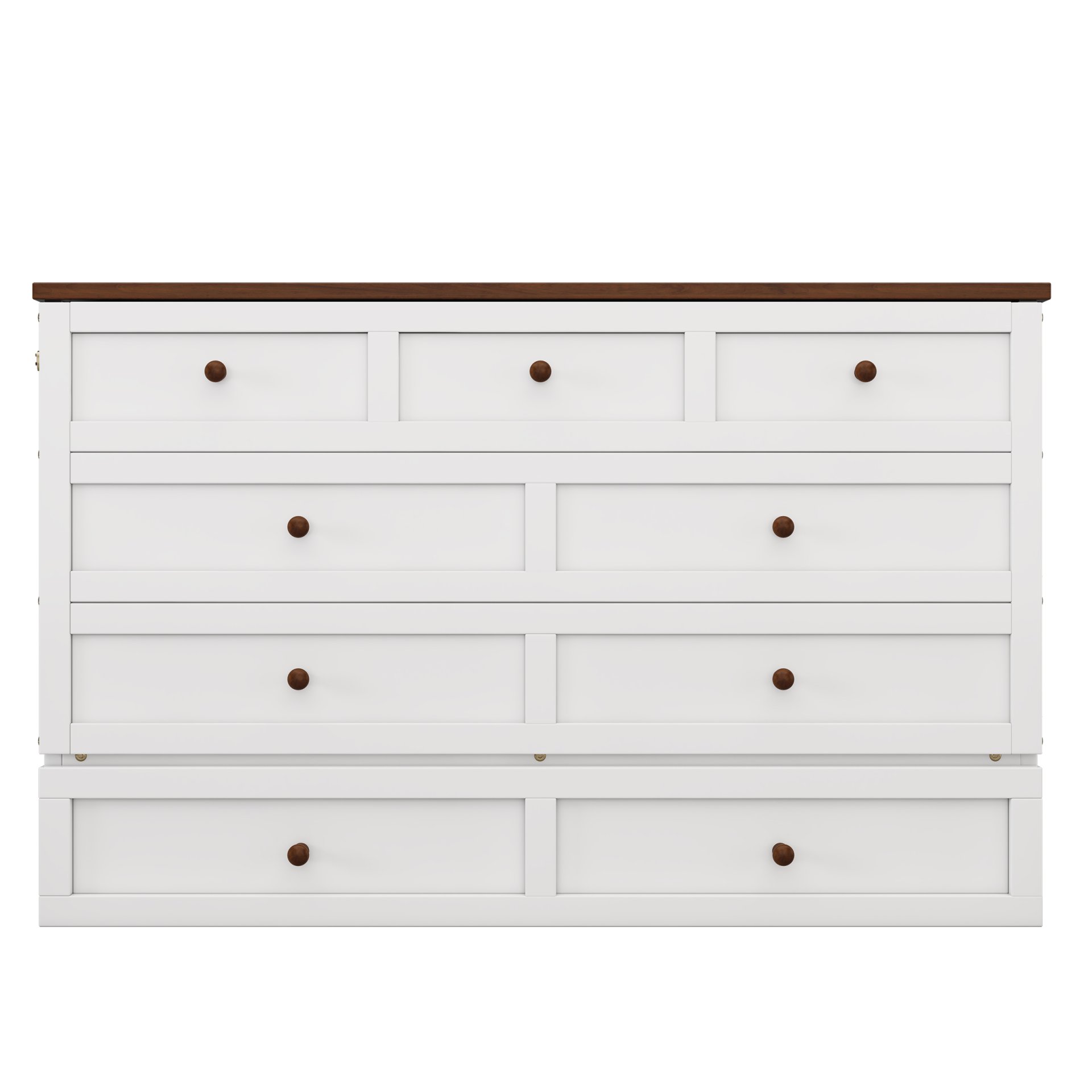 Full Solid Pine Murphy Bed Chest With Charging Station And Large Storage Drawer For Home Office Or Small Room - White / Walnut - Image 14