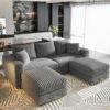 3 Seat Sofa, Deep Seat Couches With Soft Pillows And 2 Ottomans, Convertible Sofa Lounge Chair, For Living Room - Gray - Image 14
