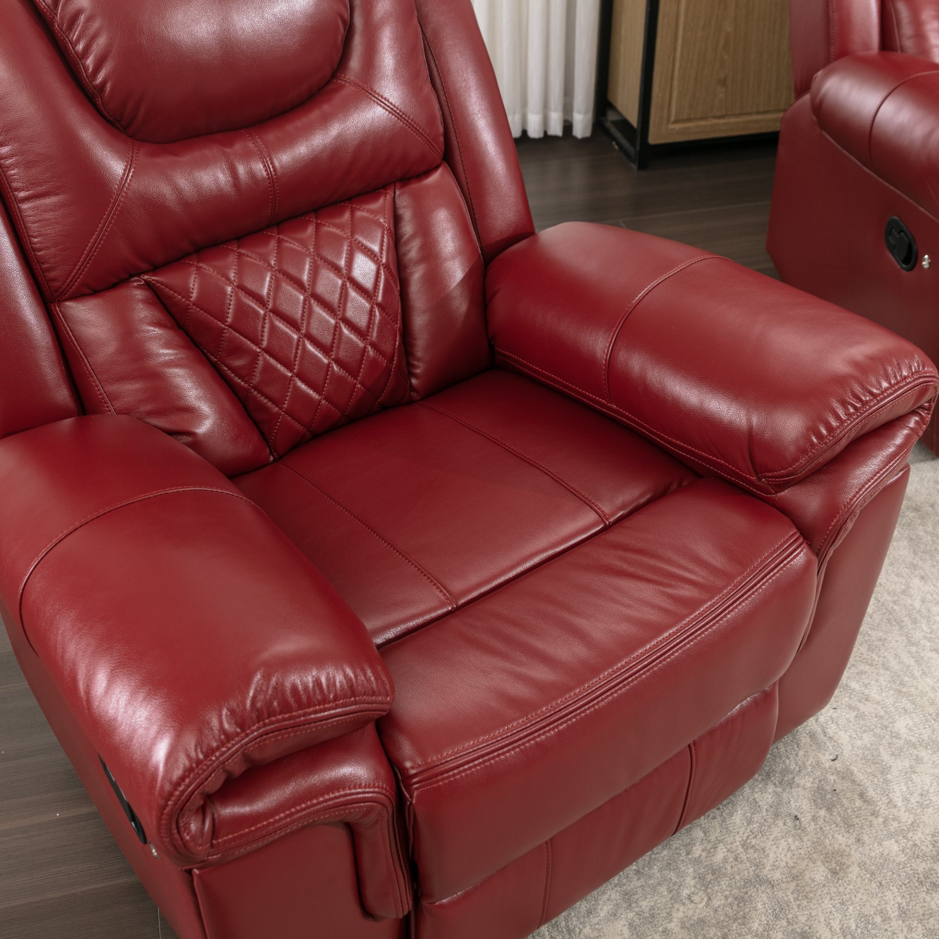 Home Theater Seating Manual Recliner Chair With Led Light Strip For Living Room - Wind Red - Image 20